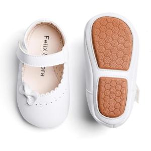 Soft Sole Baby Dress Shoes – Infant Baby Walking Shoes Moccasinss Rubber Sole Crib Shoes(B8727-white)