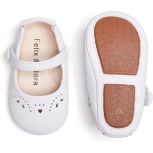 Soft Sole Baby Dress Shoes – Infant Baby Walking Shoes Moccasinss Rubber Sole Crib Shoes(B8728-white)