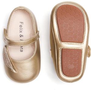 Soft Sole Baby Dress Shoes – Infant Baby Walking Shoes Moccasinss Rubber Sole Crib Shoes(B8729-gold)