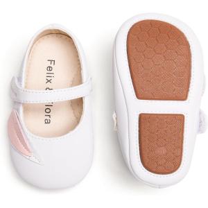 Soft Sole Baby Dress Shoes – Infant Baby Walking Shoes Moccasinss Rubber Sole Crib Shoes(B8729-white)