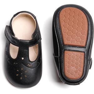 Soft Sole Baby Dress Shoes – Infant Baby Walking Shoes Moccasinss Rubber Sole Crib Shoes(B8730-black)