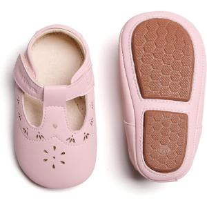 Soft Sole Baby Dress Shoes – Infant Baby Walking Shoes Moccasinss Rubber Sole Crib Shoes(B8730-pink)