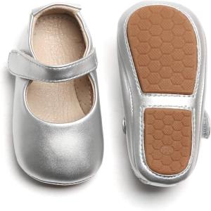 Soft Sole Baby Shoes – Infant Baby Walking Shoes Moccasins Rubber Sole Crib Shoes(8525-silver)