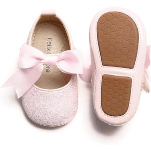 Soft Sole Baby Shoes – Infant Baby Walking Shoes Moccasins Rubber Sole Crib Shoes(B6638-glitter Light Pink)