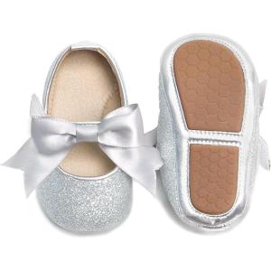 Soft Sole Baby Shoes – Infant Baby Walking Shoes Moccasins Rubber Sole Crib Shoes(B6638-silver)