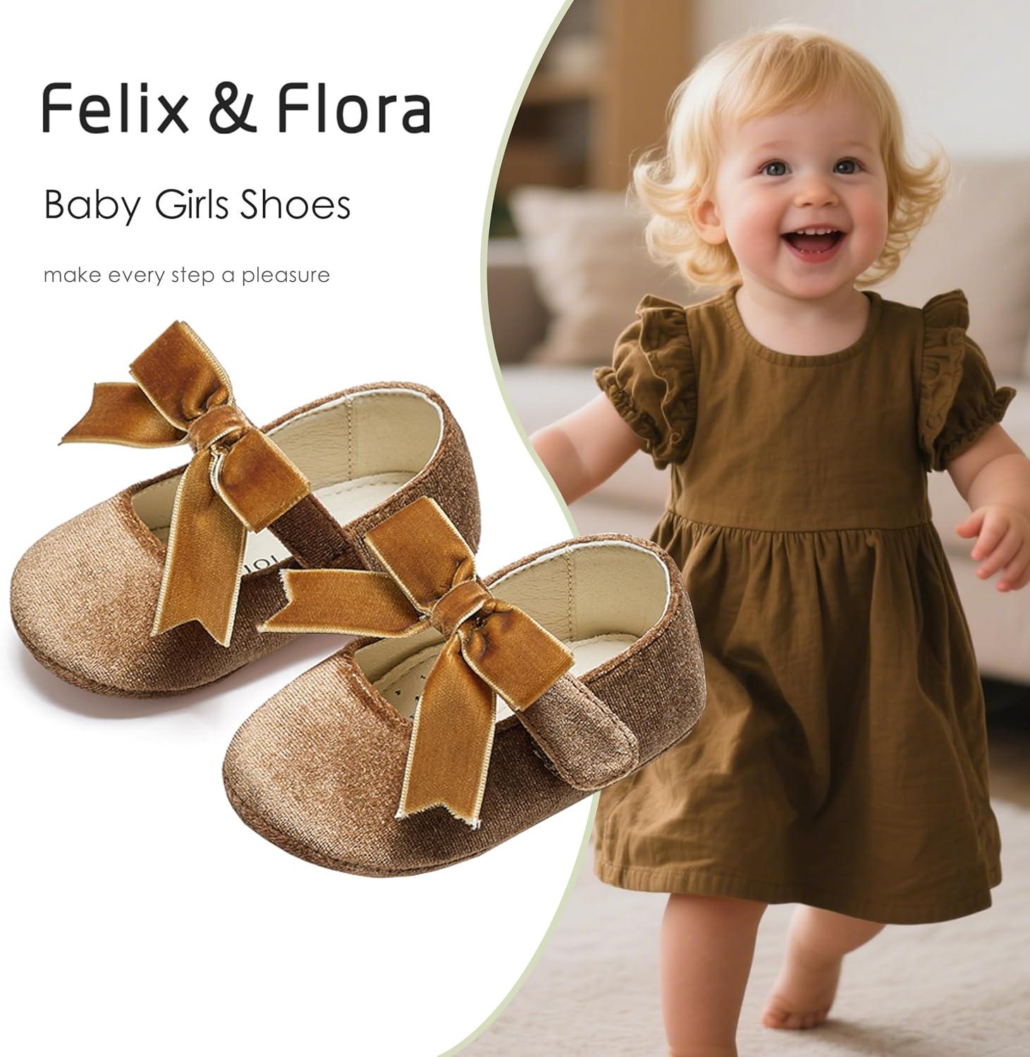 imageFelix amp Flora Soft Sole Baby Shoes Infant Baby Girls Ballet Flats Moccasinss Rubber Sole Walking Crib ShoesBn38brown