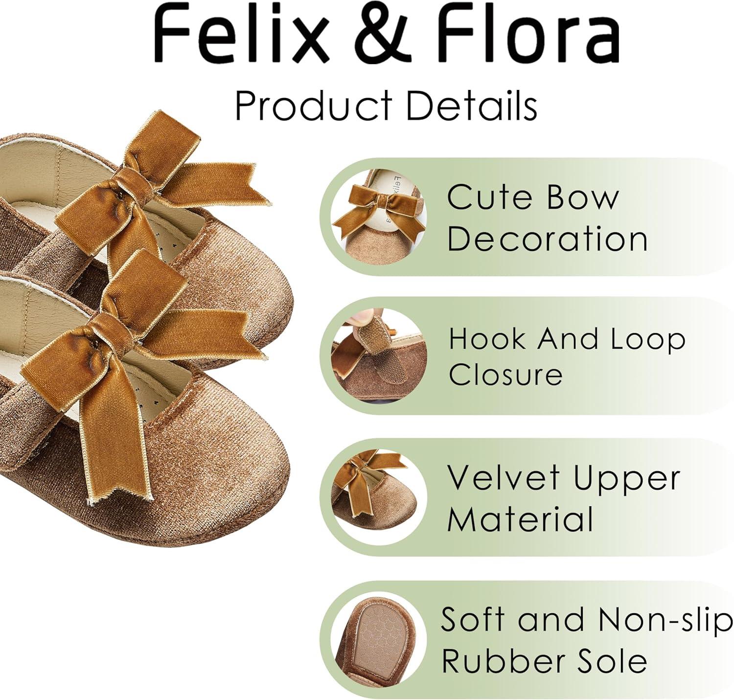 imageFelix amp Flora Soft Sole Baby Shoes Infant Baby Girls Ballet Flats Moccasinss Rubber Sole Walking Crib ShoesBn38brown