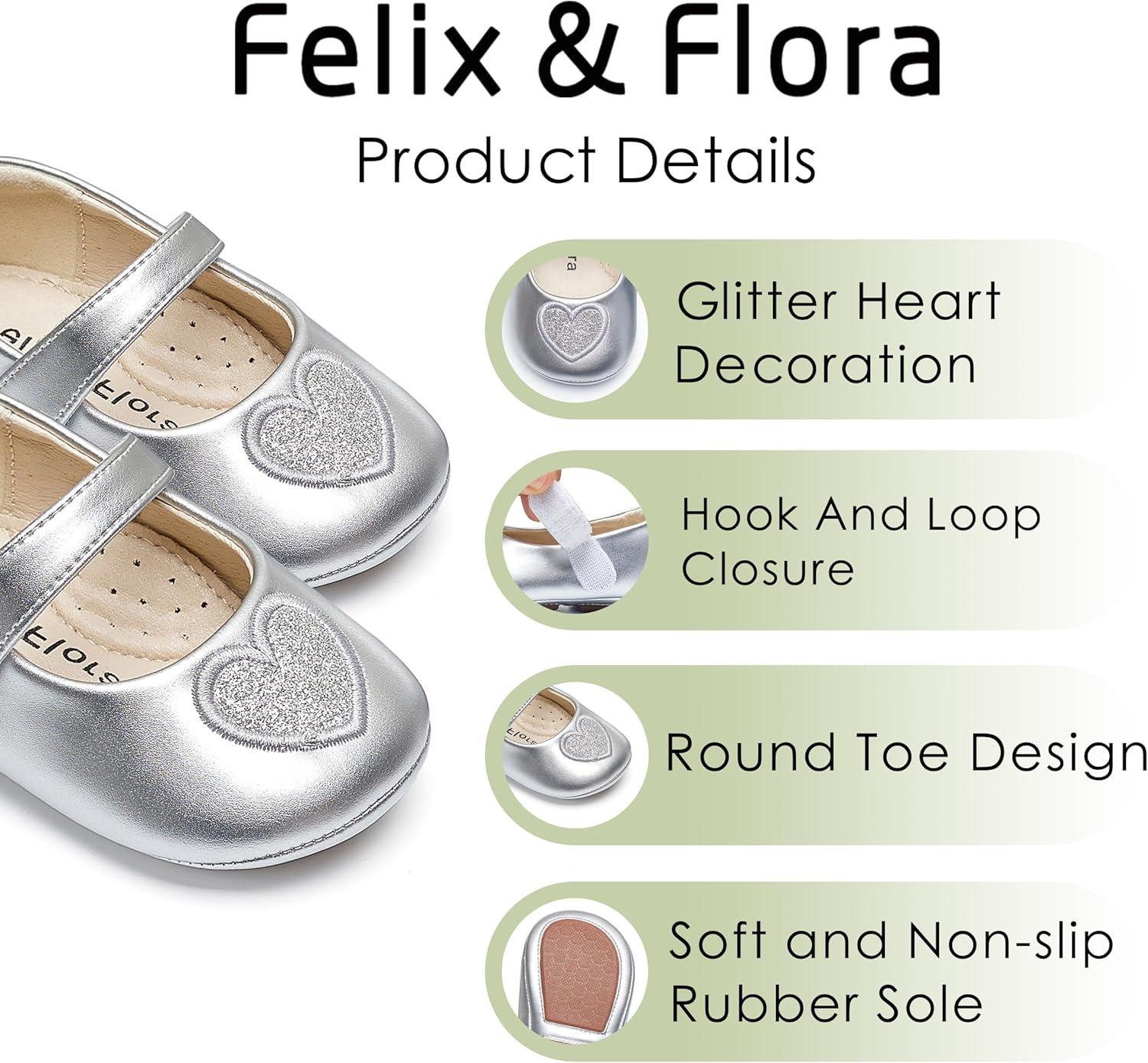 imageFelix amp Flora Soft Sole Baby Shoes Infant Baby Girls Ballet Flats Moccasinss Rubber Sole Walking Crib ShoesBn42silver