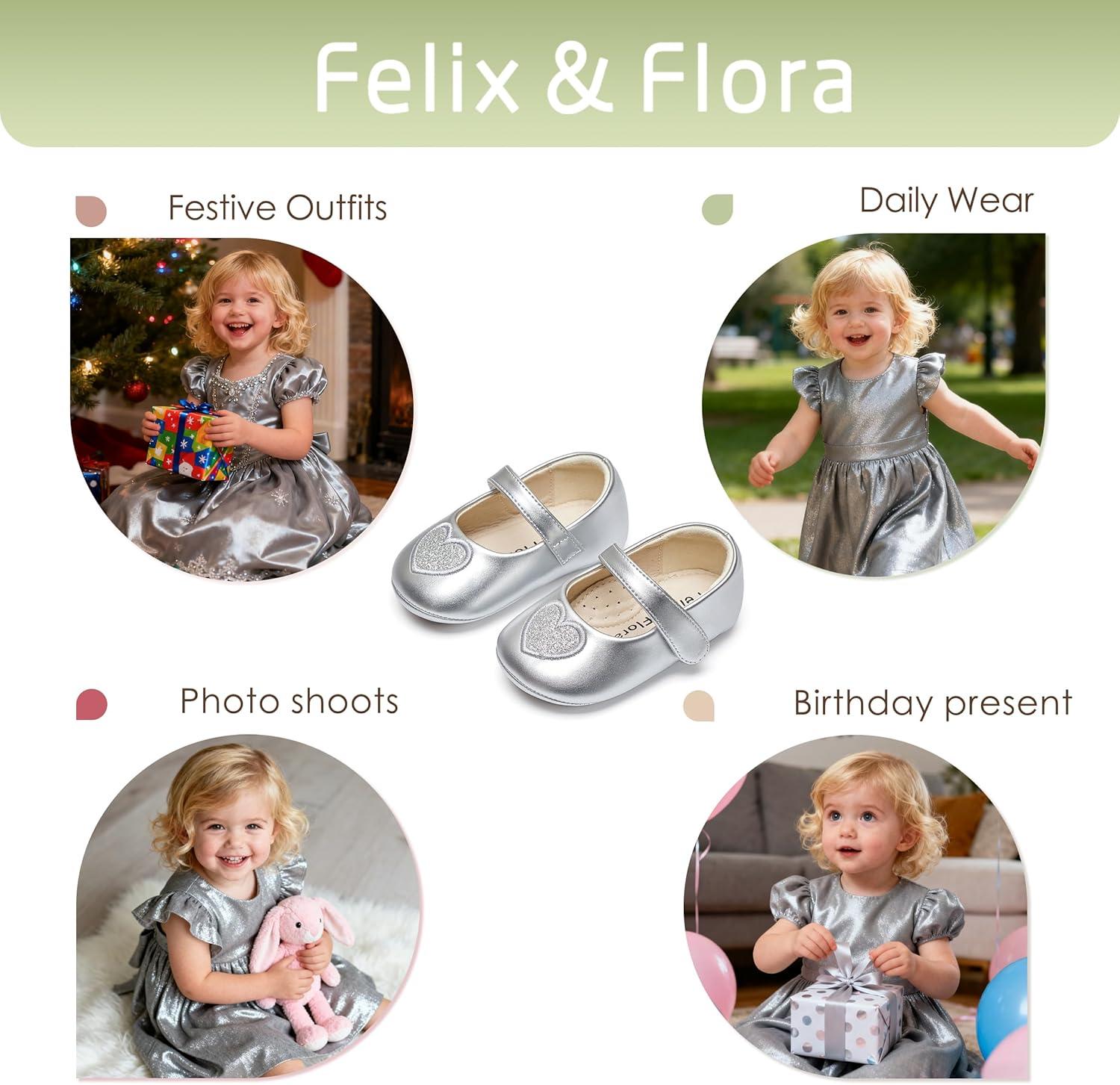 imageFelix amp Flora Soft Sole Baby Shoes Infant Baby Girls Ballet Flats Moccasinss Rubber Sole Walking Crib ShoesBn42silver