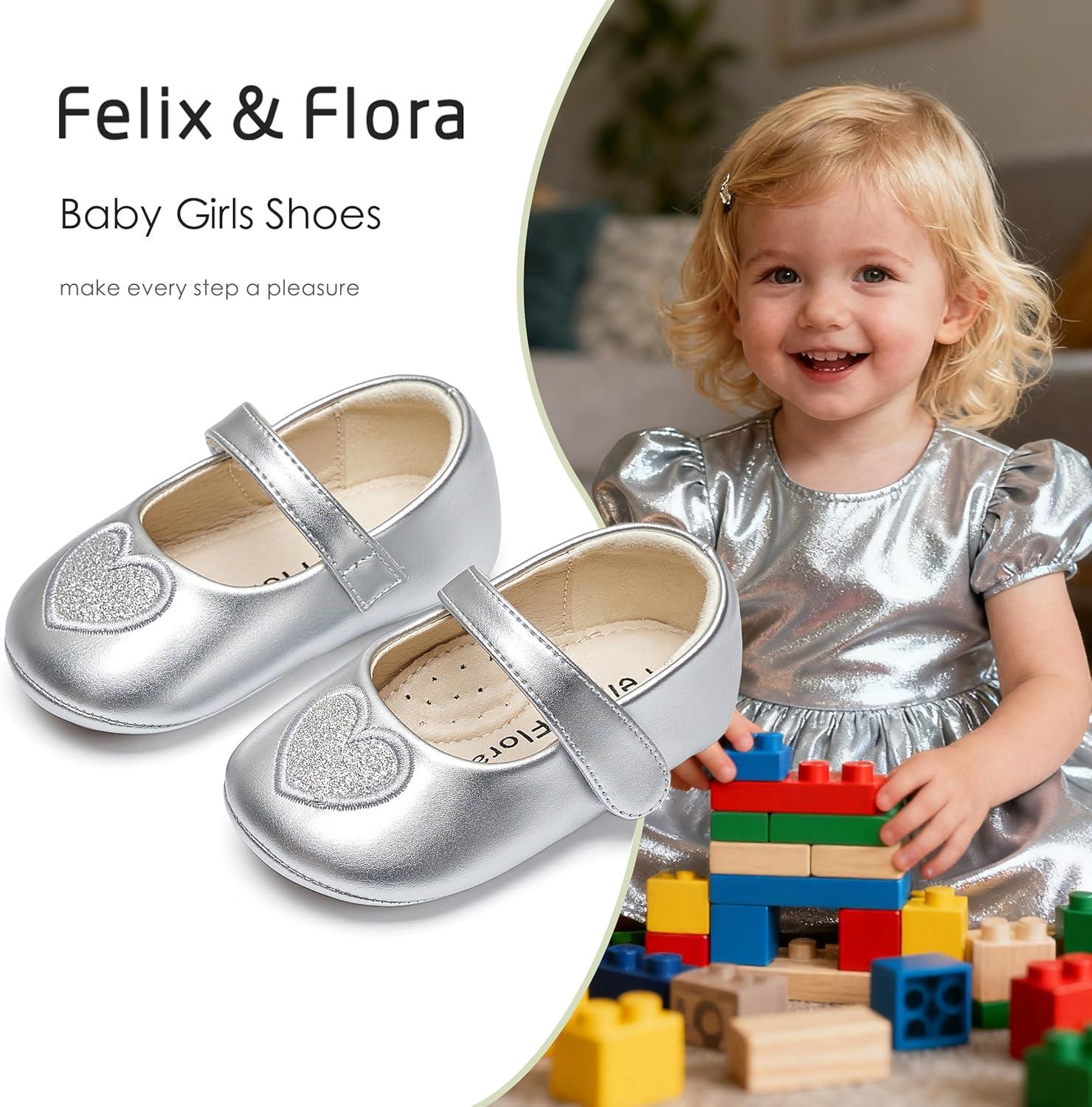 imageFelix amp Flora Soft Sole Baby Shoes Infant Baby Girls Ballet Flats Moccasinss Rubber Sole Walking Crib ShoesBn42silver