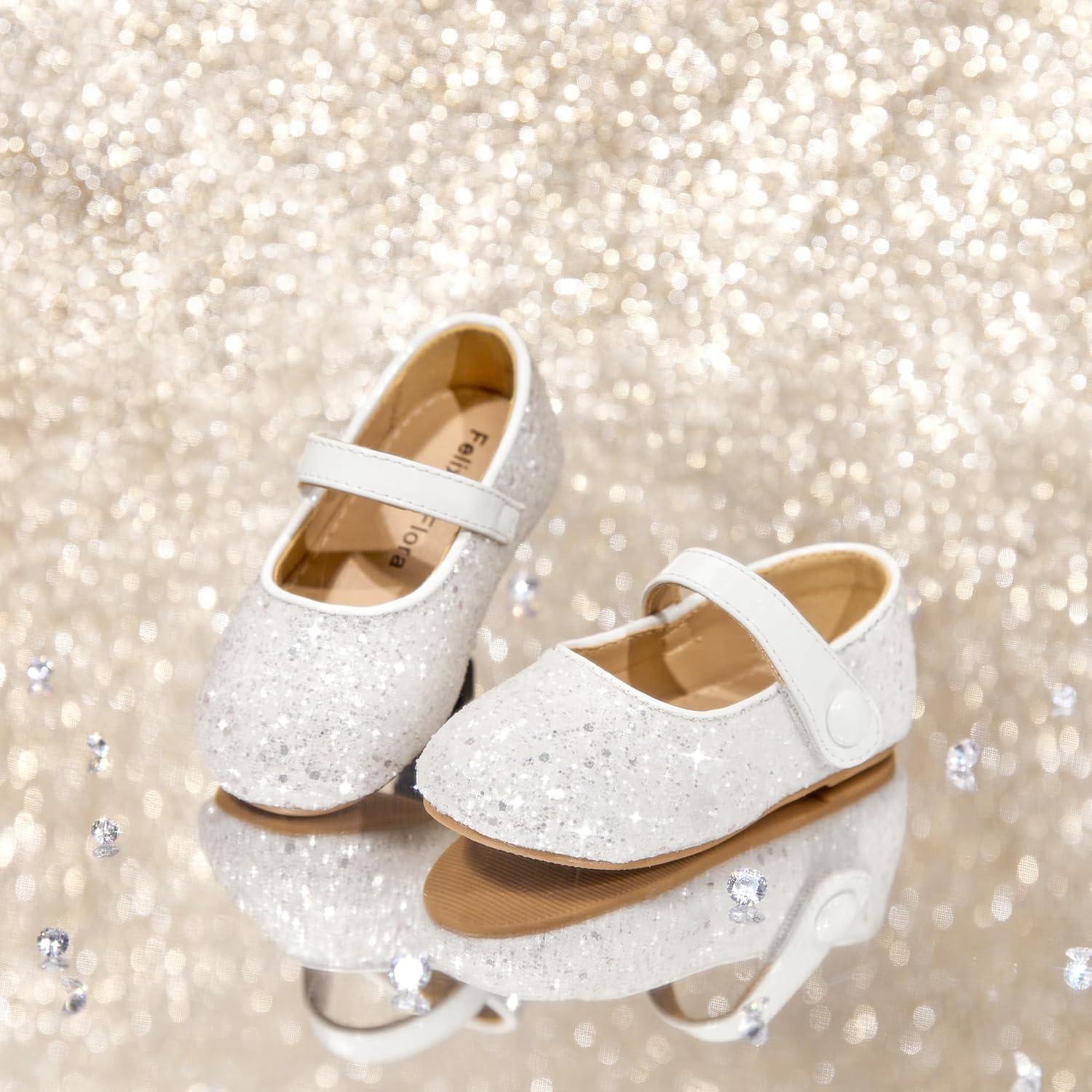 imageFelix amp Flora Toddler Girl Dress Shoes Flower Girl Ballet Mary Jane Flats Party School WeddingB876glitter White