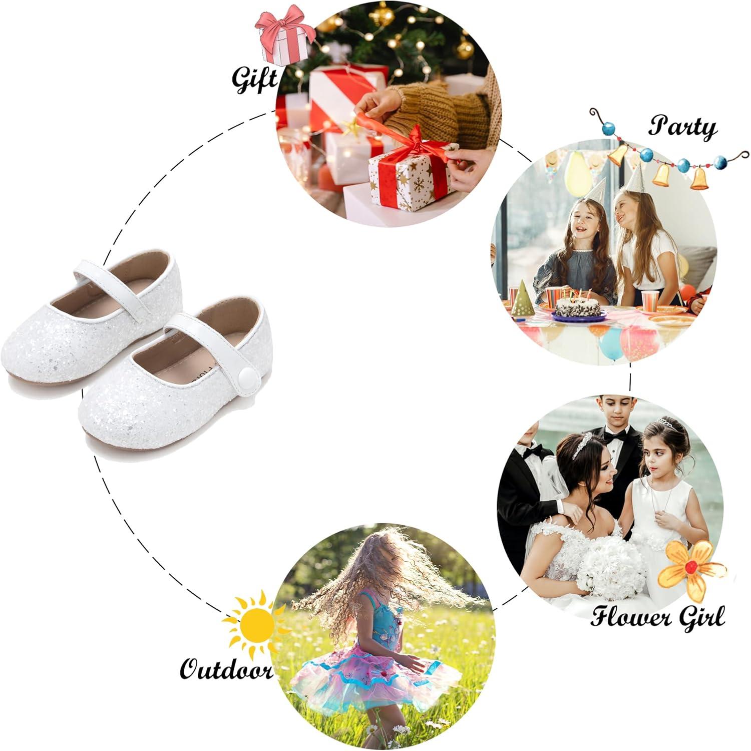 imageFelix amp Flora Toddler Girl Dress Shoes Flower Girl Ballet Mary Jane Flats Party School WeddingB876glitter White