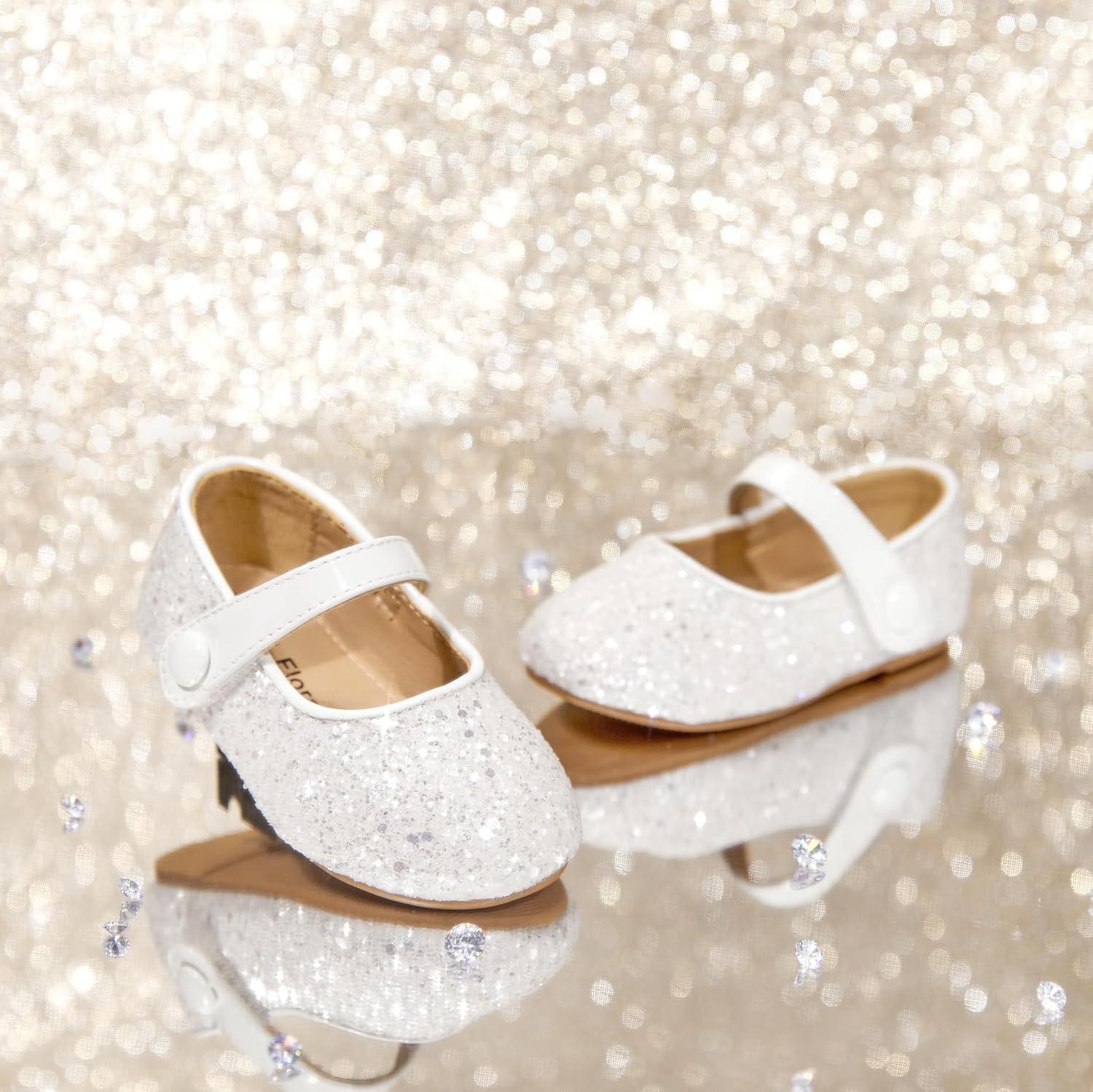 imageFelix amp Flora Toddler Girl Dress Shoes Flower Girl Ballet Mary Jane Flats Party School WeddingB876glitter White