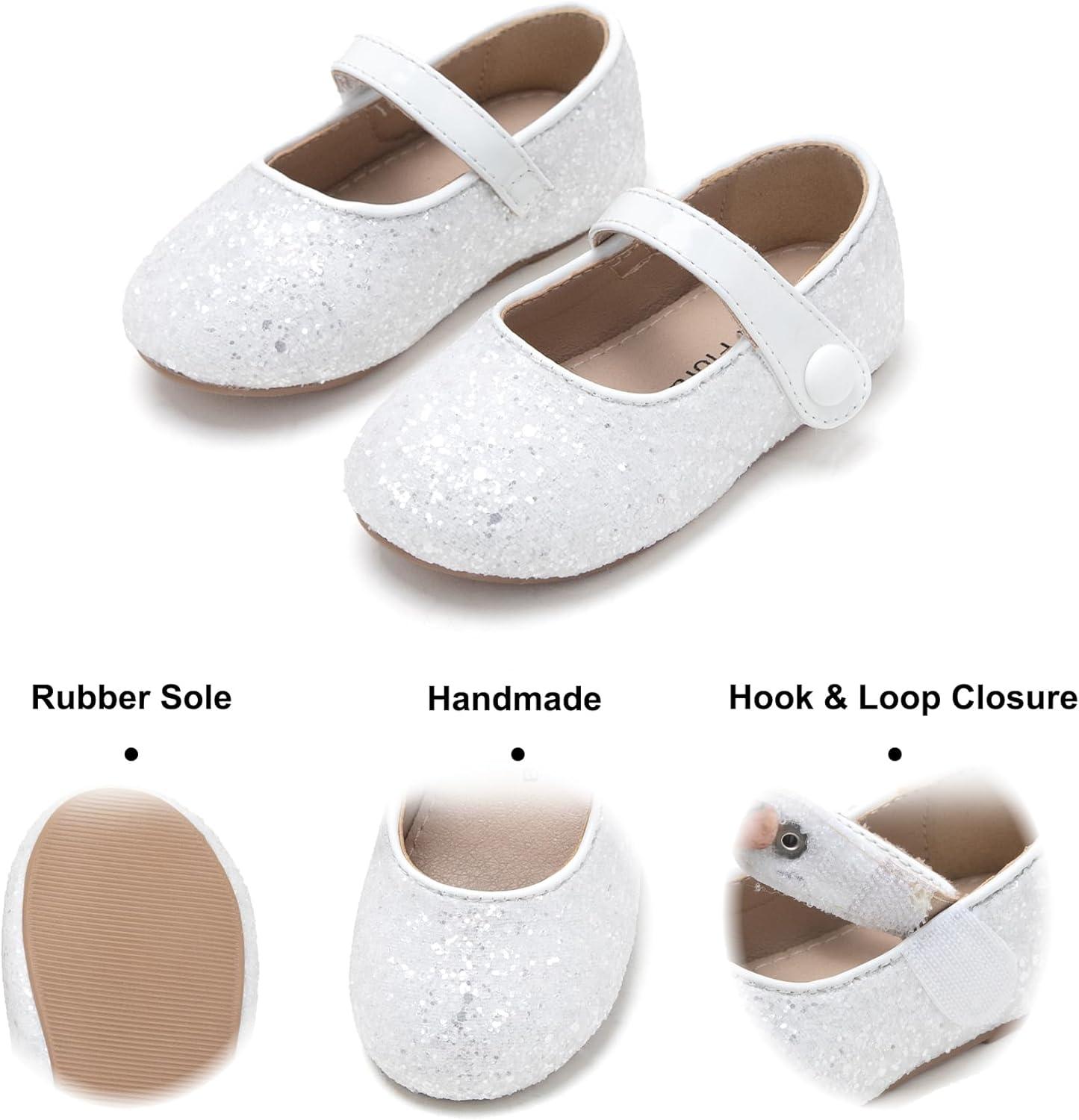 imageFelix amp Flora Toddler Girl Dress Shoes Flower Girl Ballet Mary Jane Flats Party School WeddingB876glitter White