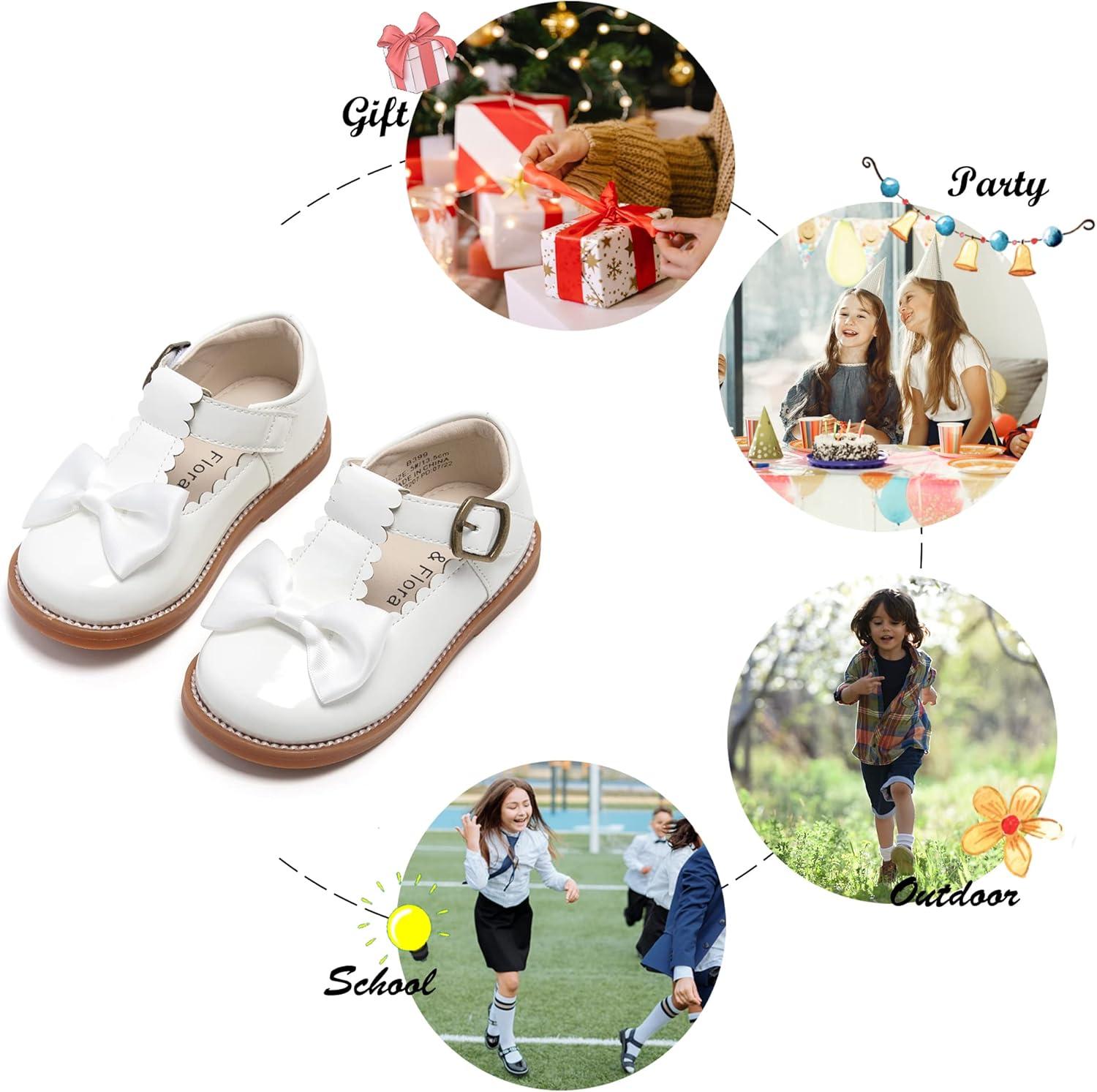 imageFelix amp Flora Toddler Little Girl Mary Jane Dress Shoes Ballet Flats for Girl Party School ShoesB399white