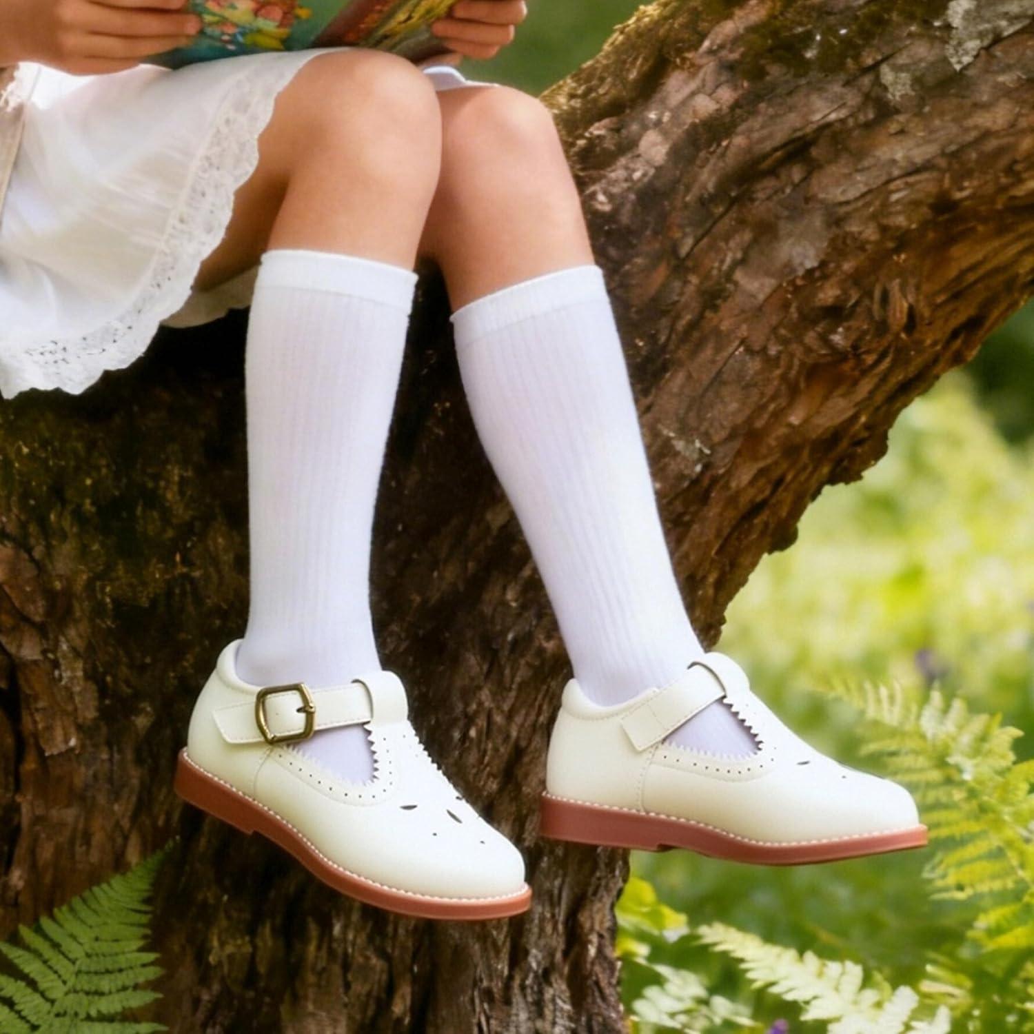 imageFelix amp Flora Toddler Little Girl Mary Jane Dress Shoes Ballet Flats for Girl Party School ShoesB409ivory White