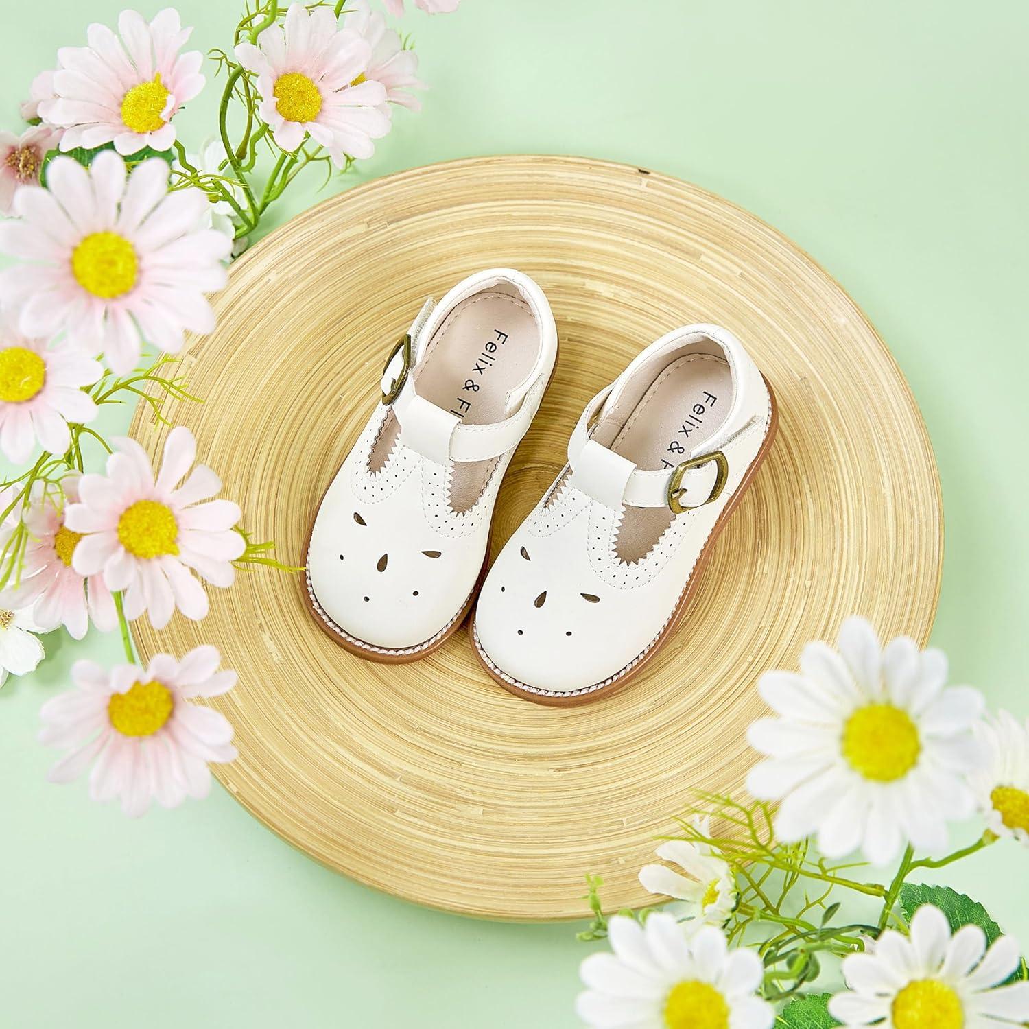 imageFelix amp Flora Toddler Little Girl Mary Jane Dress Shoes Ballet Flats for Girl Party School ShoesB409ivory White
