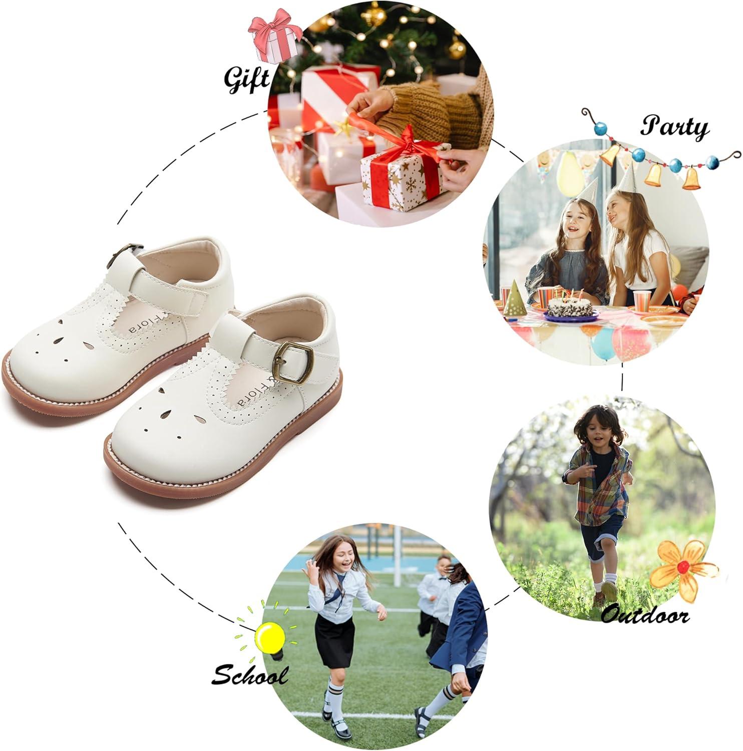 imageFelix amp Flora Toddler Little Girl Mary Jane Dress Shoes Ballet Flats for Girl Party School ShoesB409ivory White