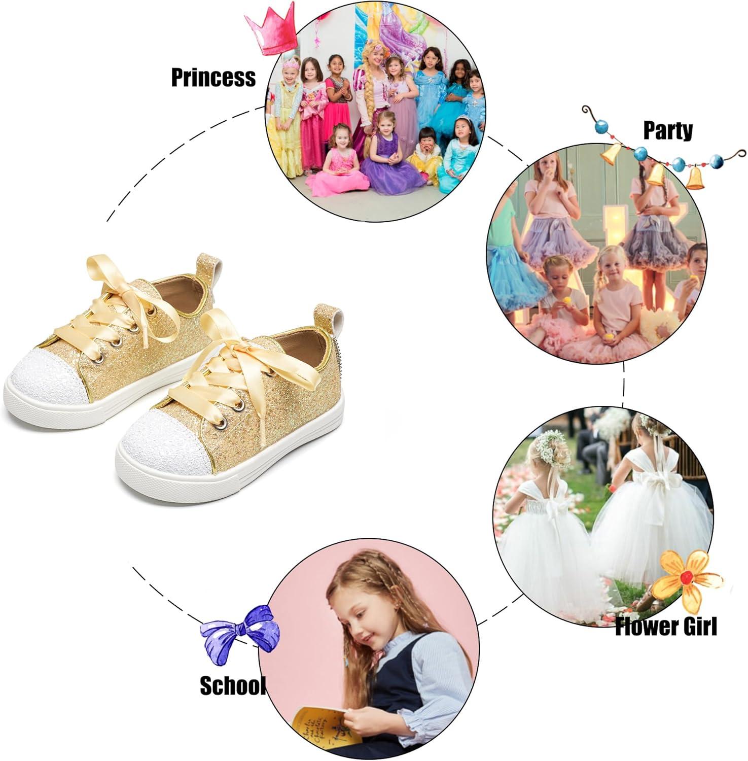 imageFelix amp Flora ToddlerLittle Kid Girls Running Shoes Sports Sneakers Princess Casual Glitter ShoesBs826glitter Gold