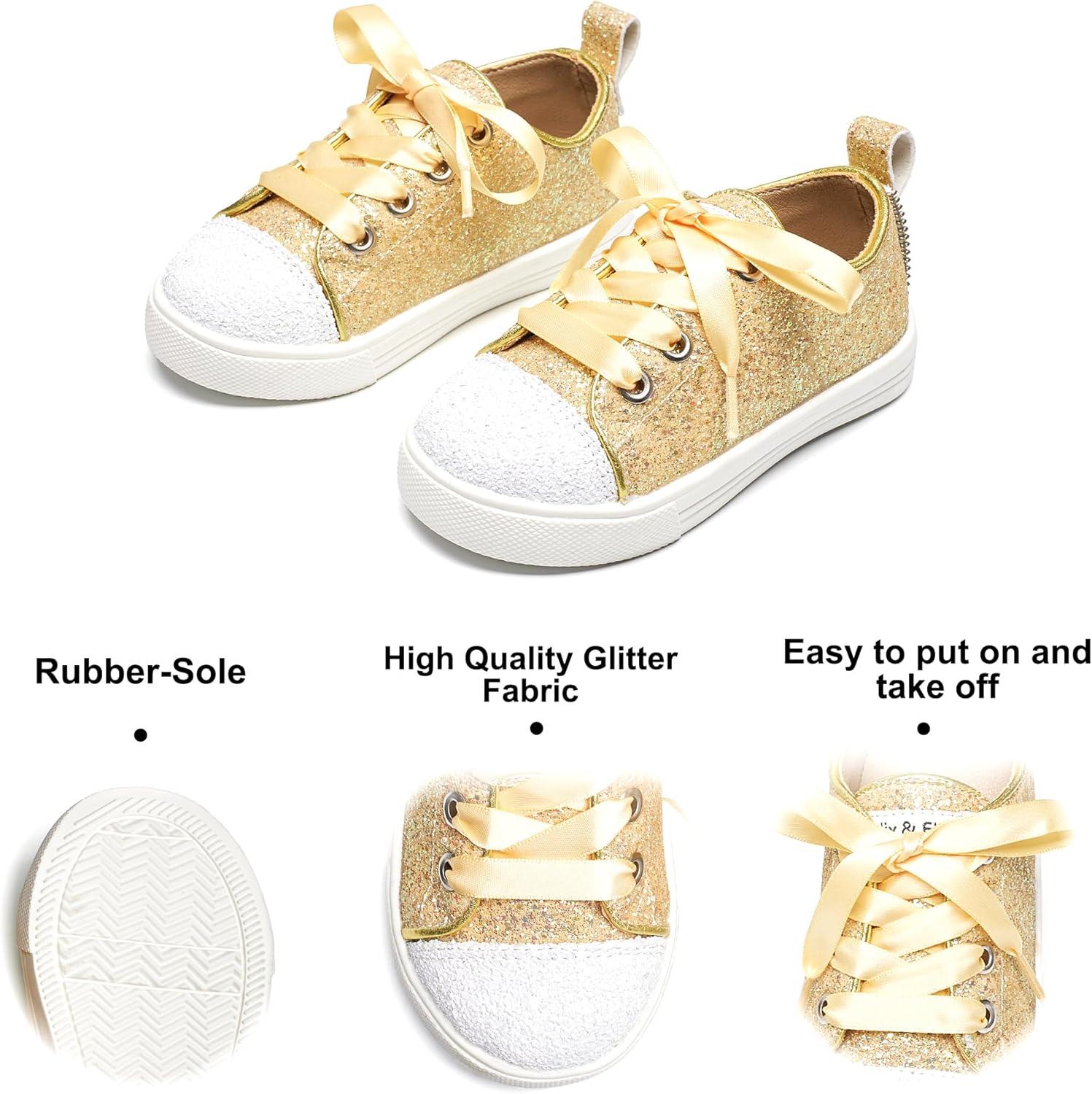 imageFelix amp Flora ToddlerLittle Kid Girls Running Shoes Sports Sneakers Princess Casual Glitter ShoesBs826glitter Gold