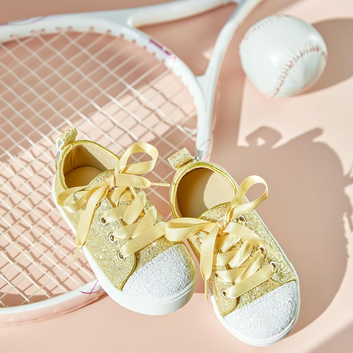 imageFelix amp Flora ToddlerLittle Kid Girls Running Shoes Sports Sneakers Princess Casual Glitter ShoesBs826glitter Gold
