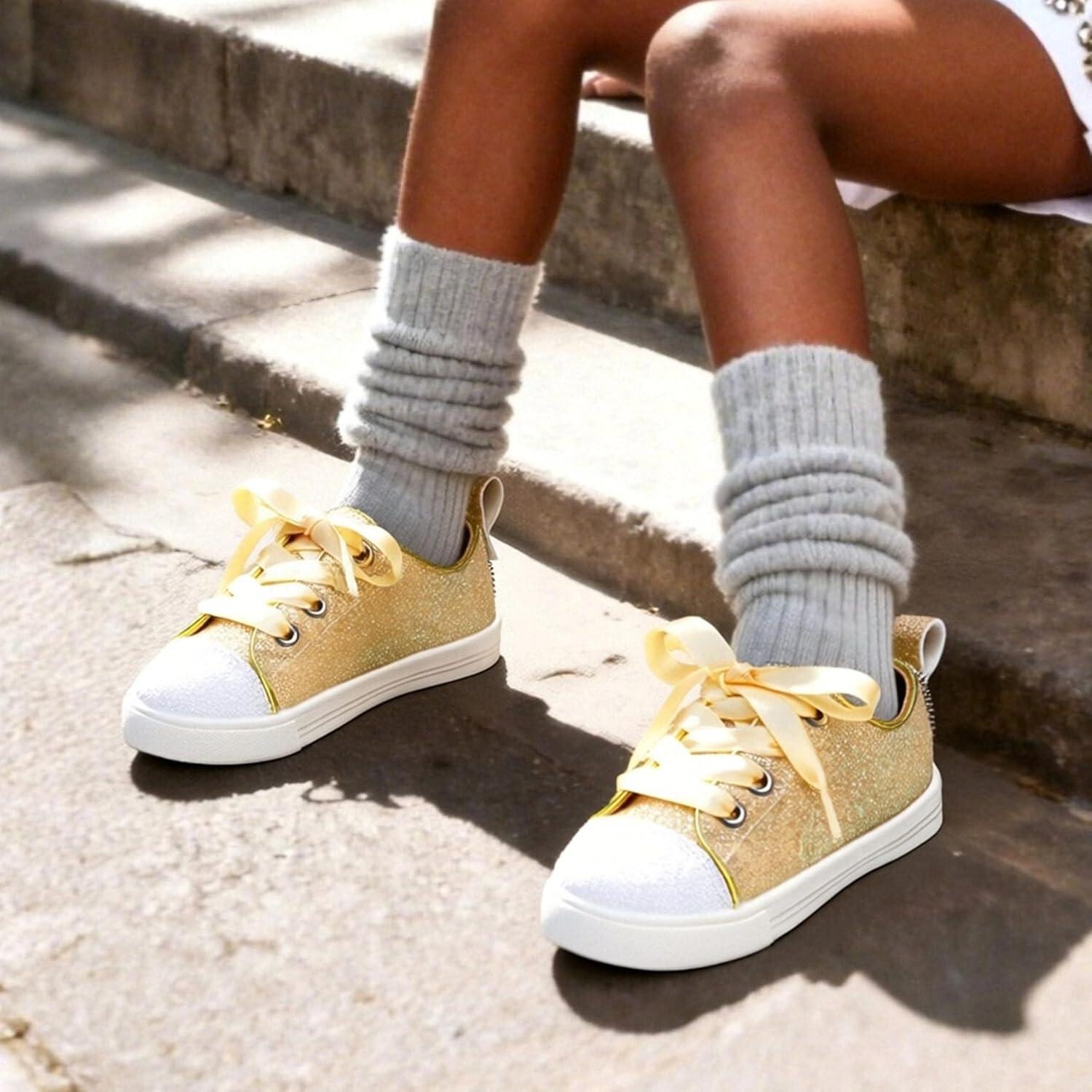 imageFelix amp Flora ToddlerLittle Kid Girls Running Shoes Sports Sneakers Princess Casual Glitter ShoesBs826glitter Gold