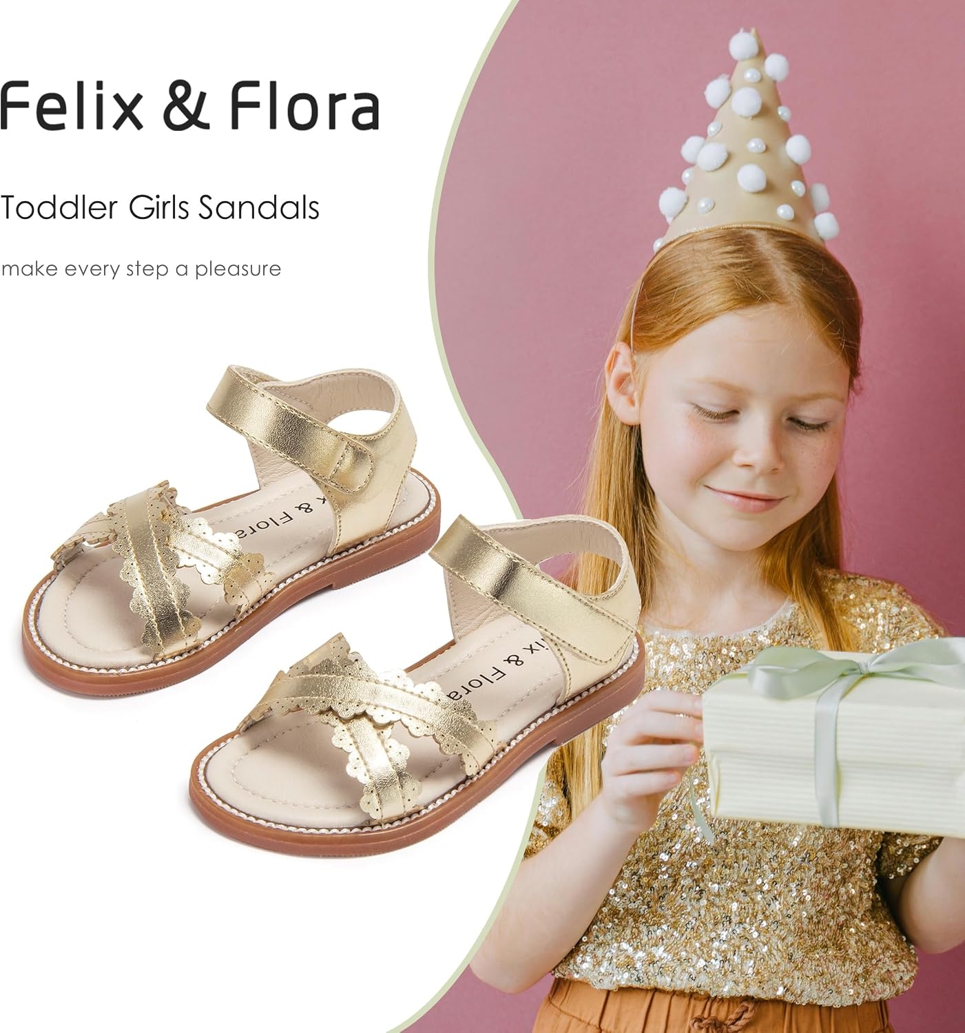 image:imageFelix amp Flora Toddler Girl Sandals Little Girl Easter Dress Shoes Lightweight Open Toe Beach Holiday FlatsBc286bright Gold