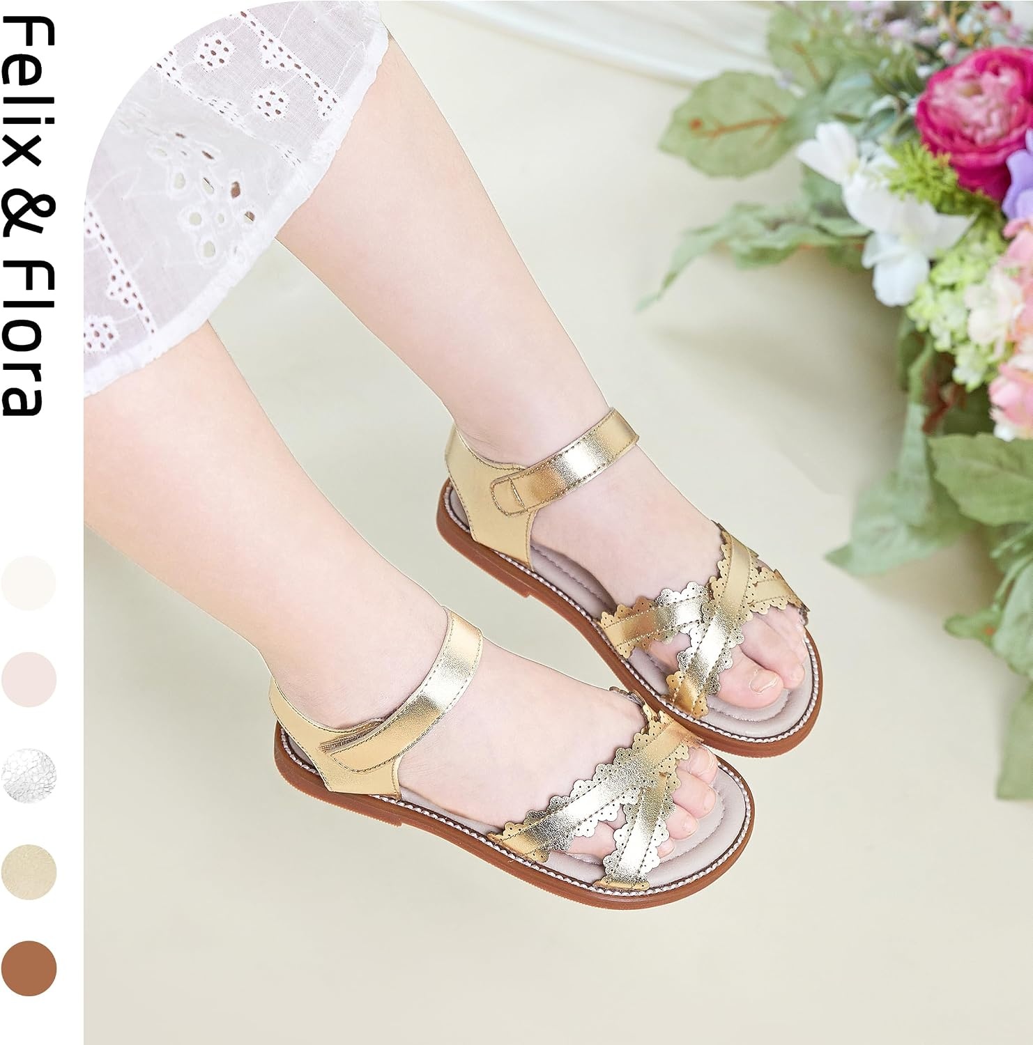 image:imageFelix amp Flora Toddler Girl Sandals Little Girl Easter Dress Shoes Lightweight Open Toe Beach Holiday FlatsBc286bright Gold