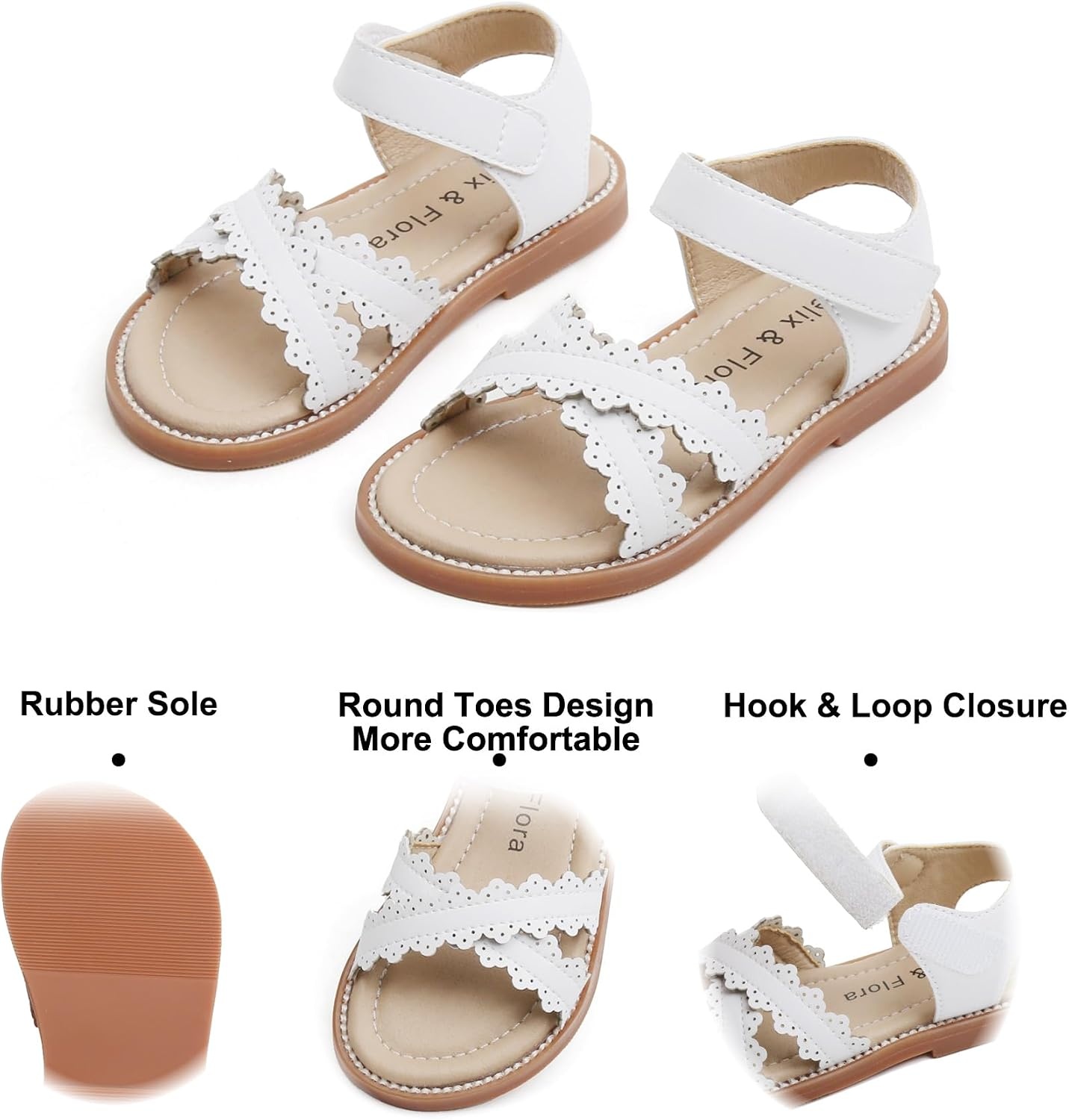 image:imageFelix amp Flora Toddler Girl Sandals Little Girl Easter Dress Shoes Lightweight Open Toe Beach Holiday FlatsBc286white