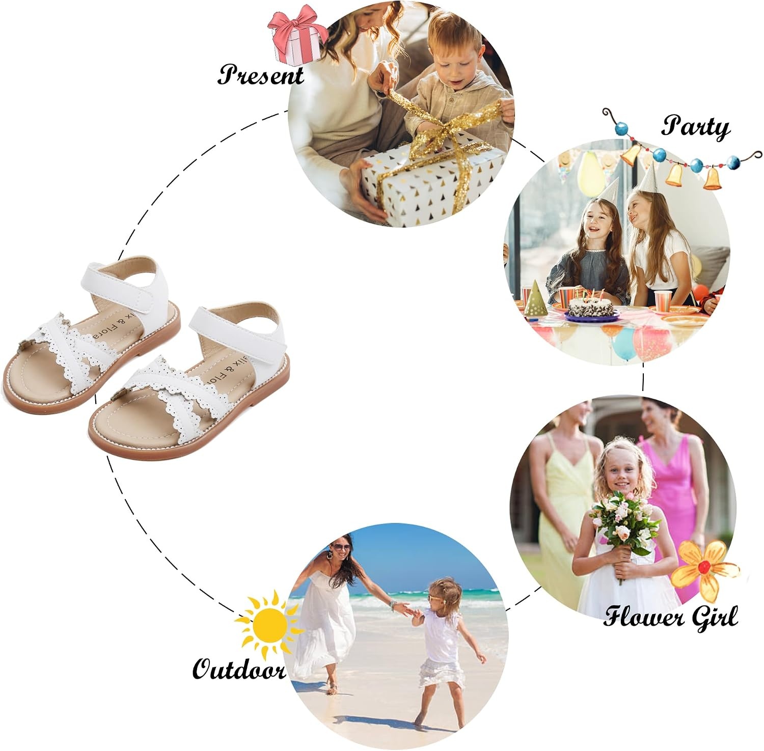 image:imageFelix amp Flora Toddler Girl Sandals Little Girl Easter Dress Shoes Lightweight Open Toe Beach Holiday FlatsBc286white