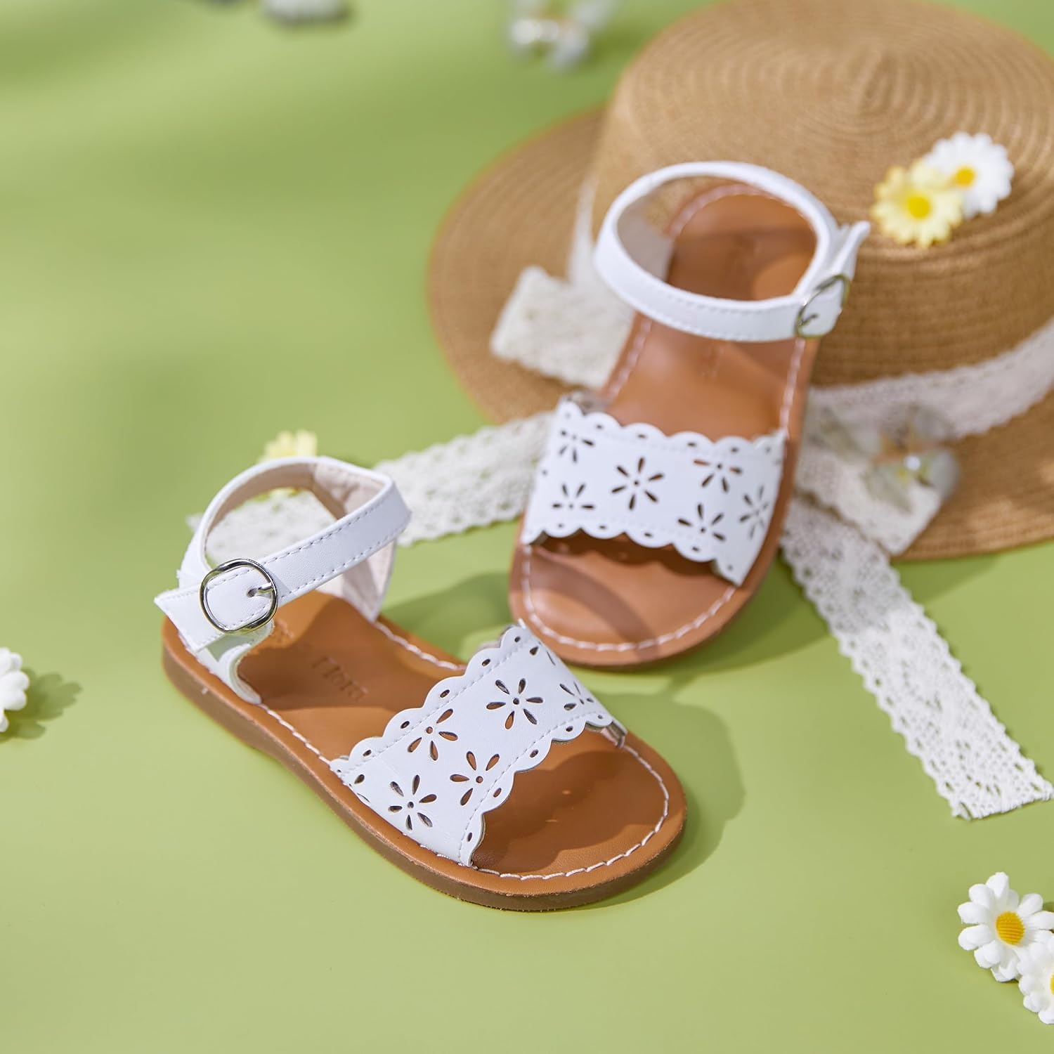 image:imageFelix amp Flora Toddler Girl Sandals Little Girl Easter Dress Shoes Lightweight Open Toe Beach Holiday FlatsBc307white