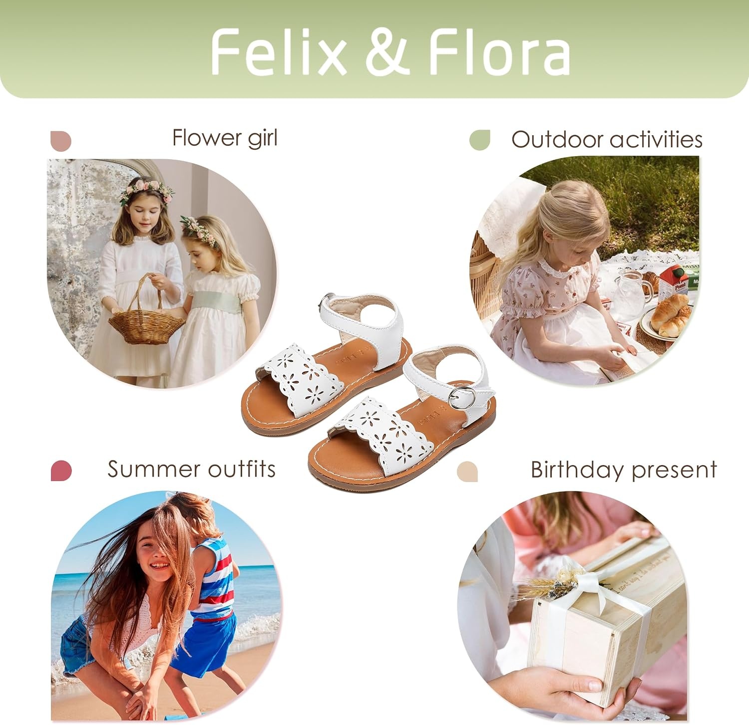image:imageFelix amp Flora Toddler Girl Sandals Little Girl Easter Dress Shoes Lightweight Open Toe Beach Holiday FlatsBc307white