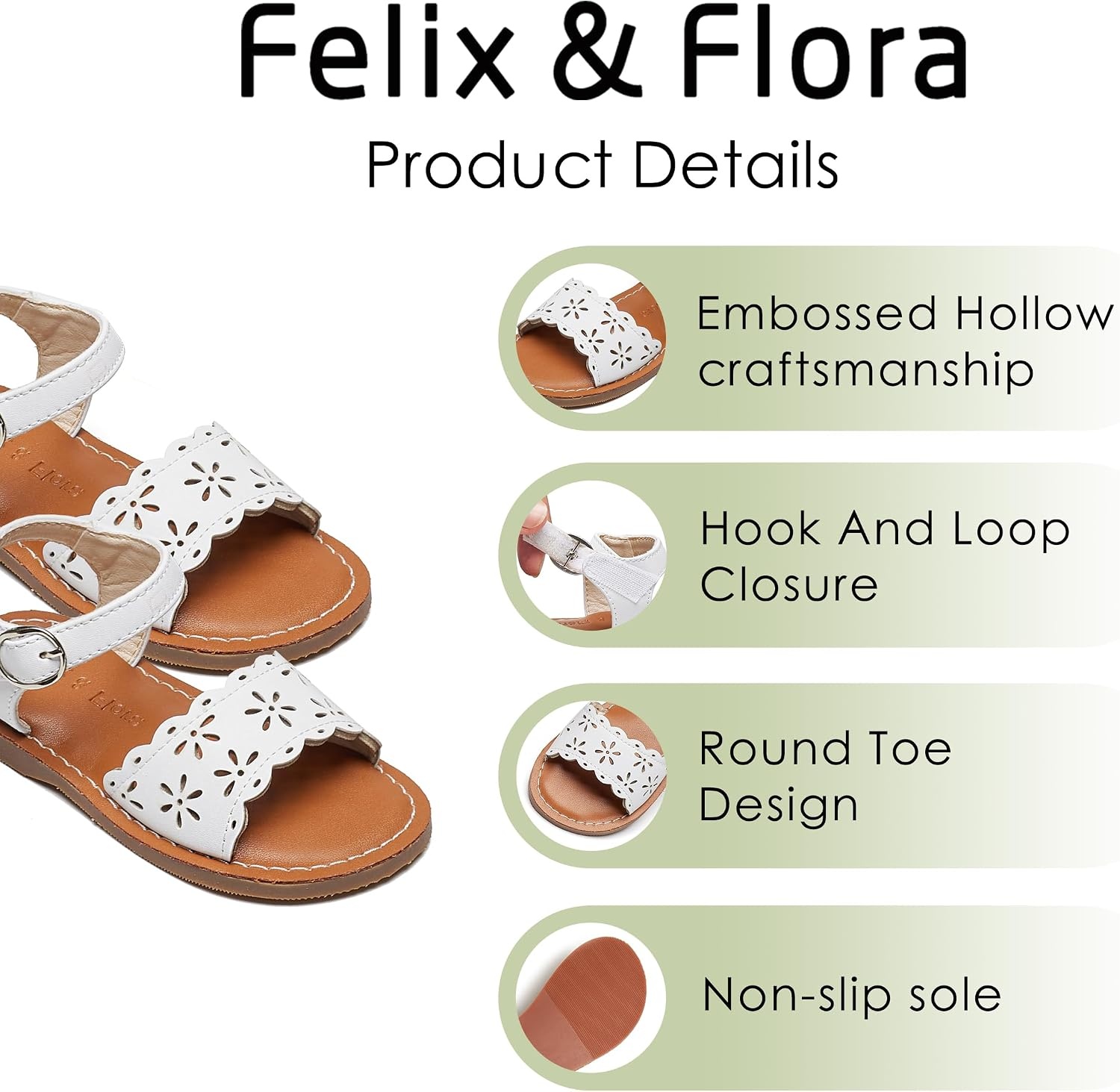image:imageFelix amp Flora Toddler Girl Sandals Little Girl Easter Dress Shoes Lightweight Open Toe Beach Holiday FlatsBc307white