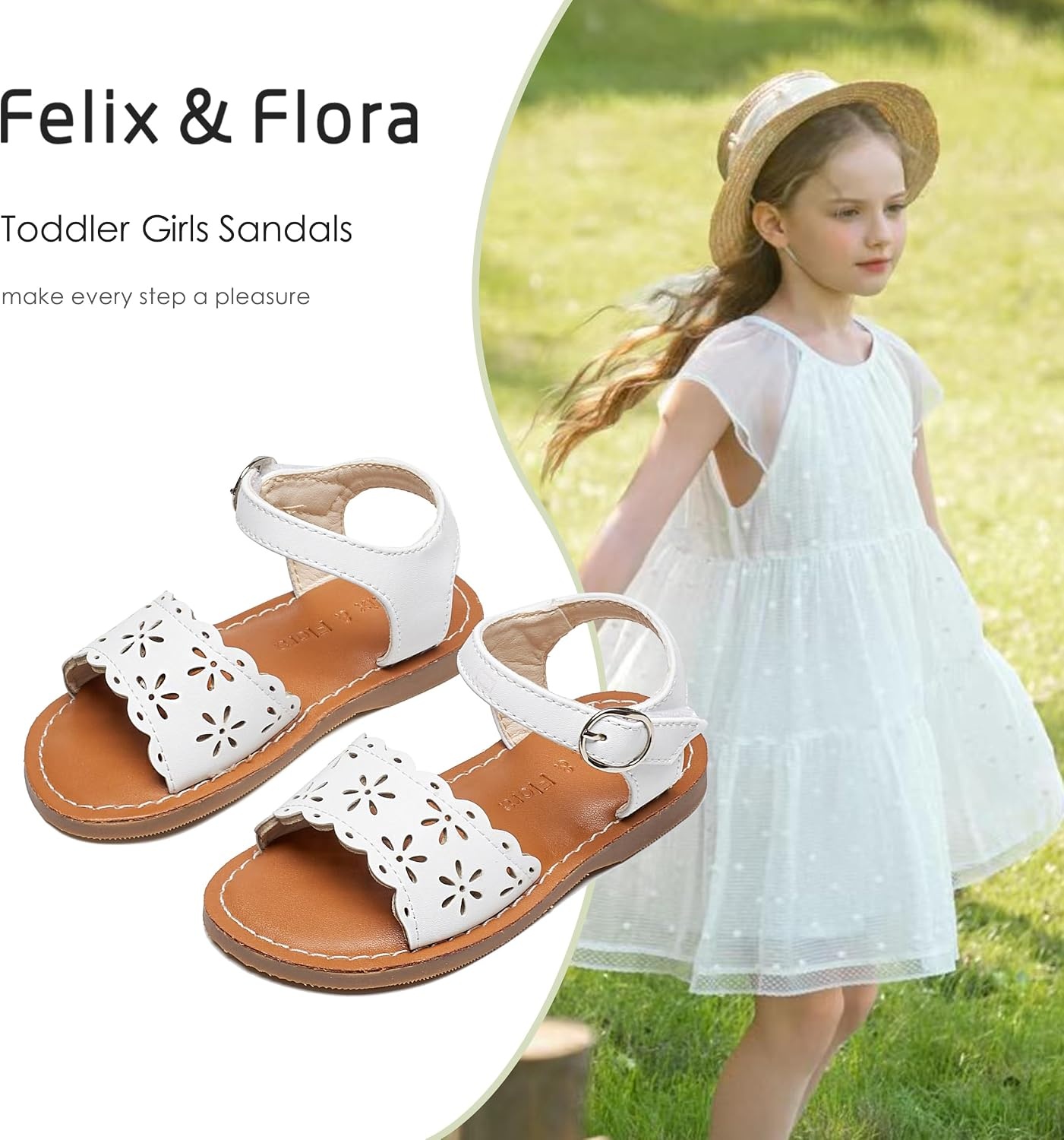 image:imageFelix amp Flora Toddler Girl Sandals Little Girl Easter Dress Shoes Lightweight Open Toe Beach Holiday FlatsBc307white