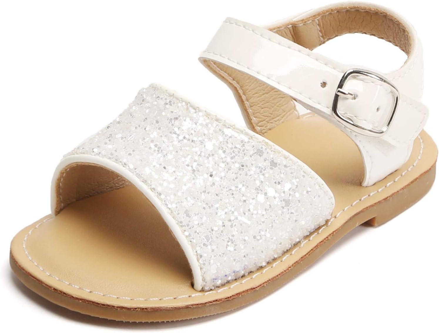 image:imageFelix amp Flora Toddler Girl Sandals Little Girl Easter Dress Shoes Lightweight Open Toe Beach Holiday FlatsGiltter White