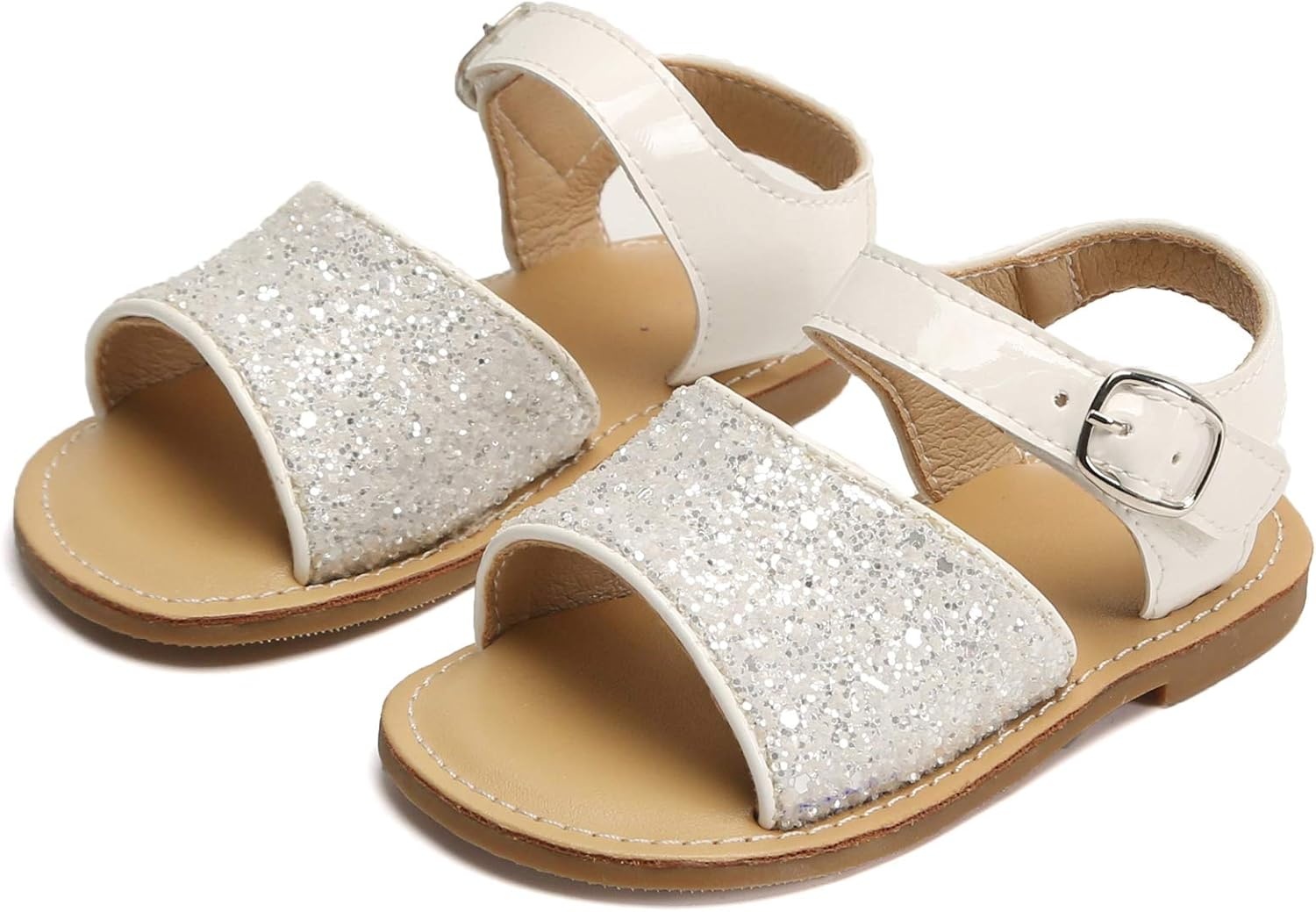 image:imageFelix amp Flora Toddler Girl Sandals Little Girl Easter Dress Shoes Lightweight Open Toe Beach Holiday FlatsGiltter White