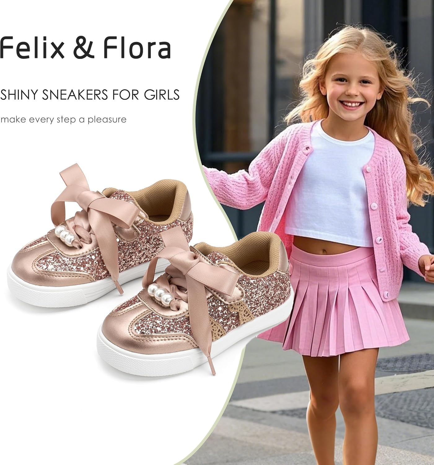 image:imageFelix amp Flora ToddlerLittle Kid Girls Running Shoes Glitter Sneakers Princess Fashion Casual Sports ShoesBs833champagne Pink