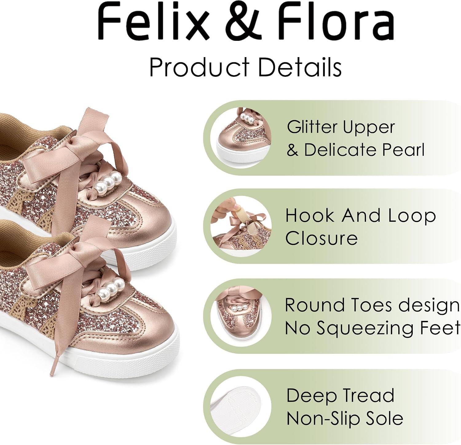image:imageFelix amp Flora ToddlerLittle Kid Girls Running Shoes Glitter Sneakers Princess Fashion Casual Sports ShoesBs833champagne Pink