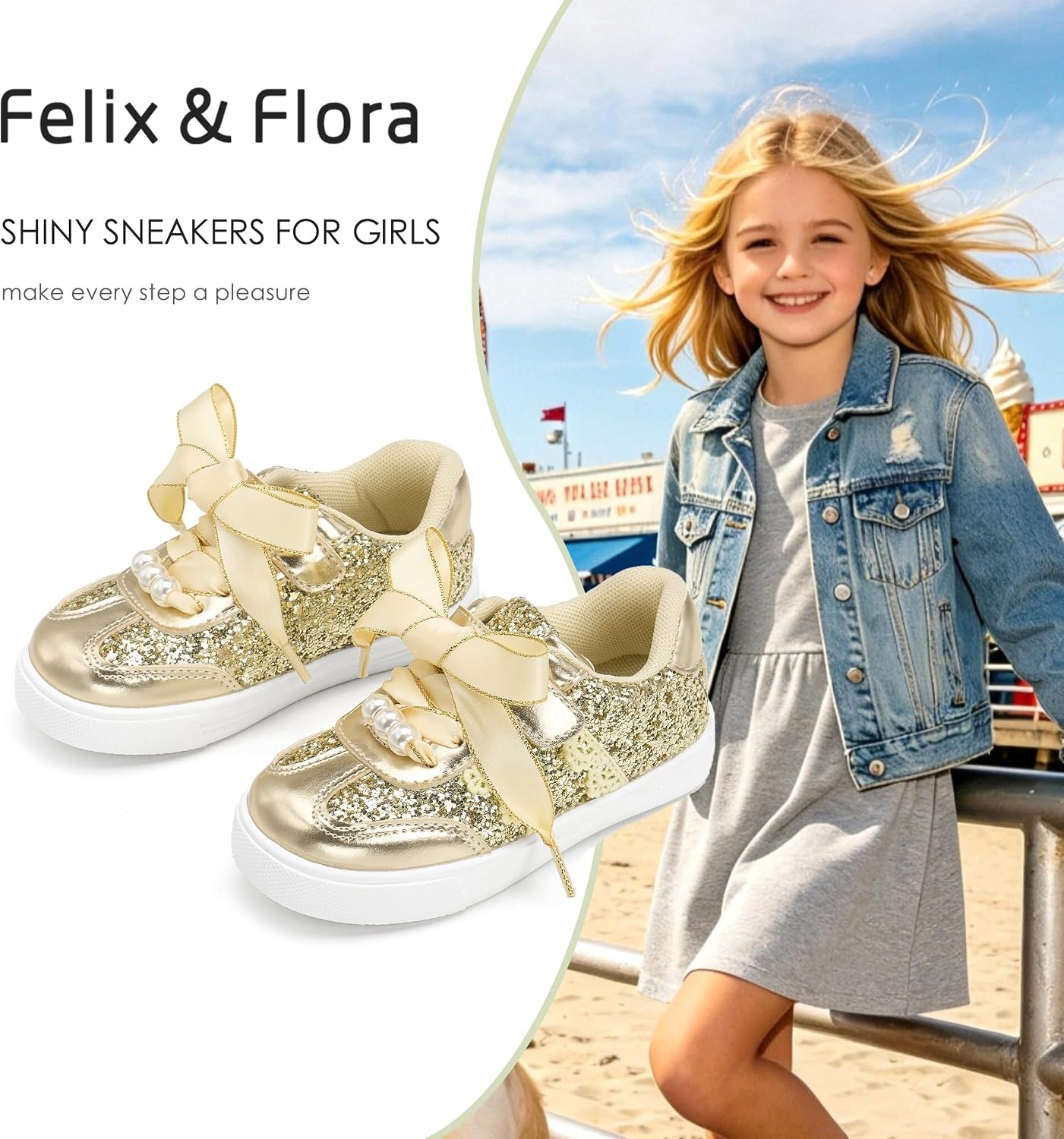 image:imageFelix amp Flora ToddlerLittle Kid Girls Running Shoes Glitter Sneakers Princess Fashion Casual Sports ShoesBs833gold