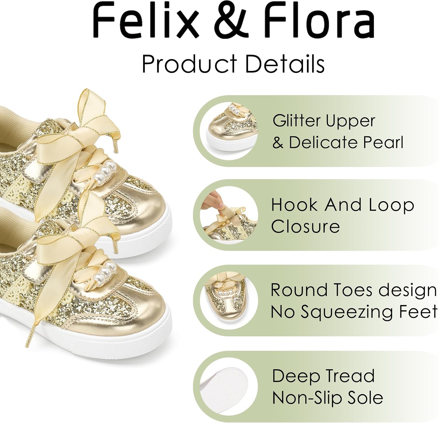 image:imageFelix amp Flora ToddlerLittle Kid Girls Running Shoes Glitter Sneakers Princess Fashion Casual Sports ShoesBs833gold