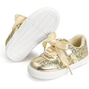 Felix & Flora Toddler/Little Kid Girls Running Shoes Glitter Sneakers Princess Fashion Casual Sports Shoes(Bs833-gold)