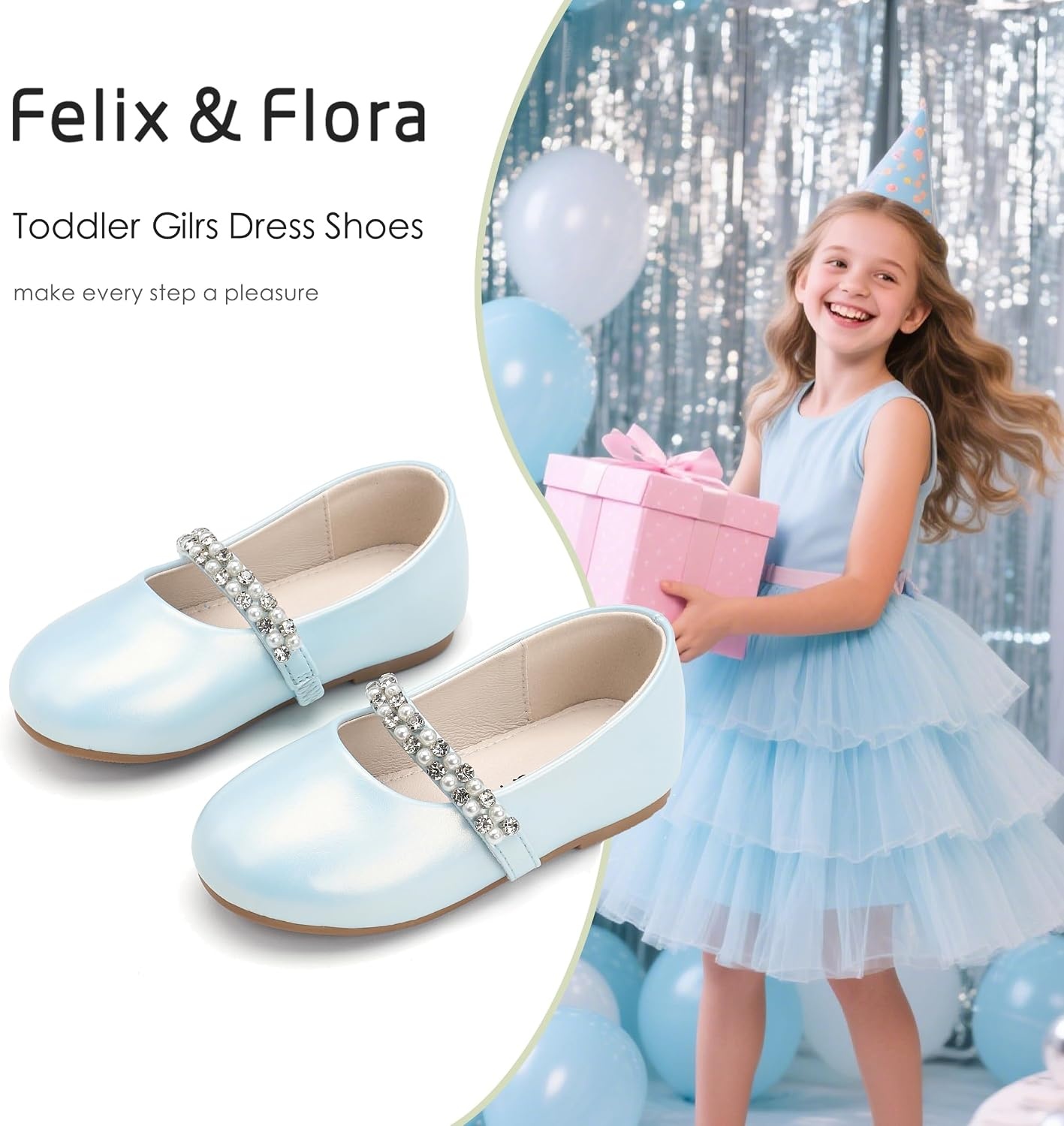 image:imageFelix amp Flora Girls Toddler Little Ballet Shoes Flower Girls Mary Jane Flats Dress Shoes Party WeddingB862pearl Blue