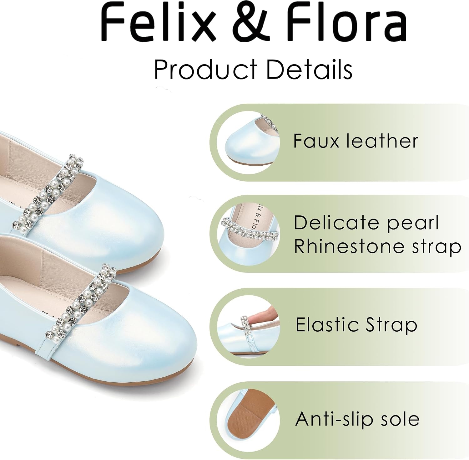 image:imageFelix amp Flora Girls Toddler Little Ballet Shoes Flower Girls Mary Jane Flats Dress Shoes Party WeddingB862pearl Blue