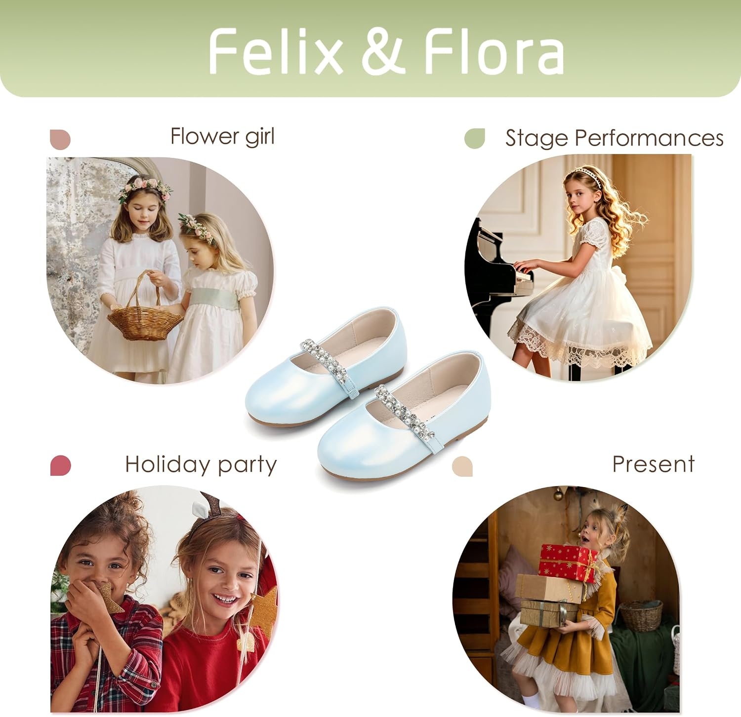 image:imageFelix amp Flora Girls Toddler Little Ballet Shoes Flower Girls Mary Jane Flats Dress Shoes Party WeddingB862pearl Blue