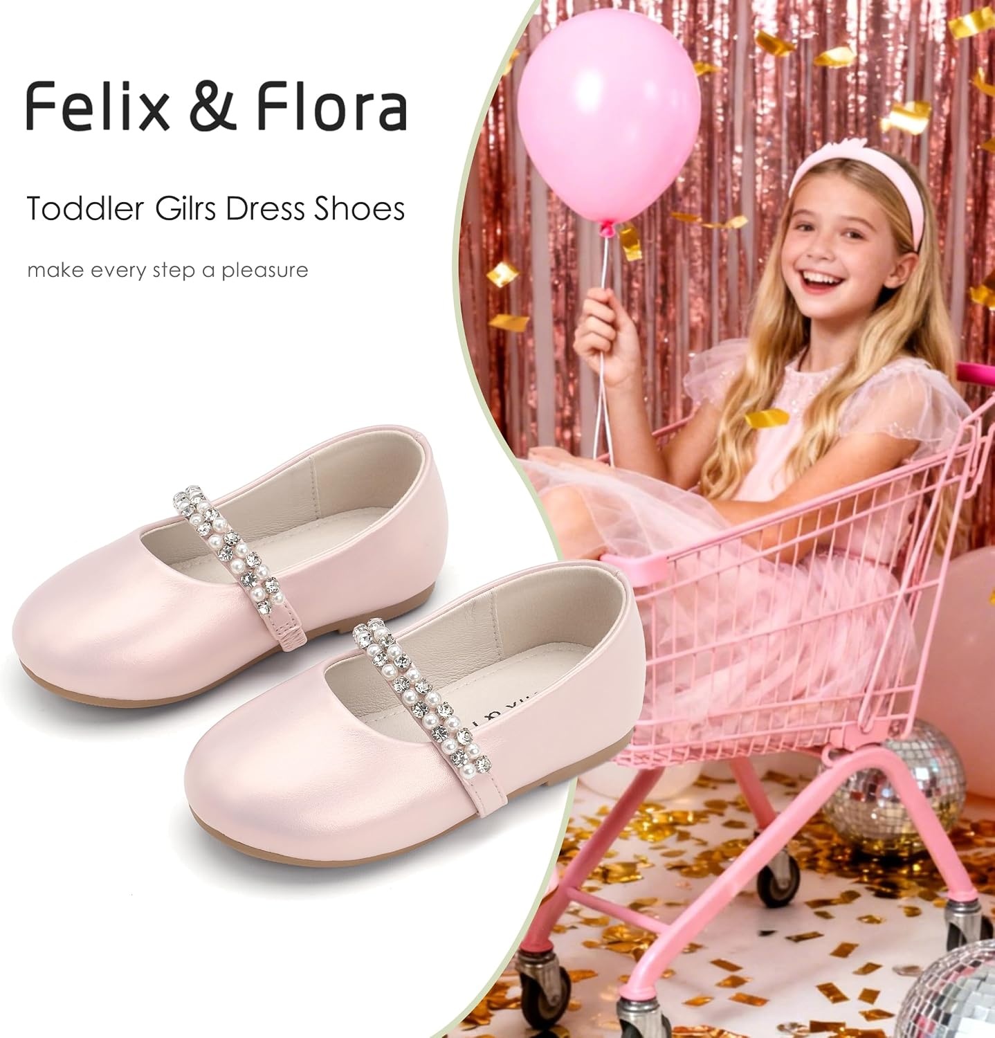 image:imageFelix amp Flora Girls Toddler Little Ballet Shoes Flower Girls Mary Jane Flats Dress Shoes Party WeddingB862pearl Pink