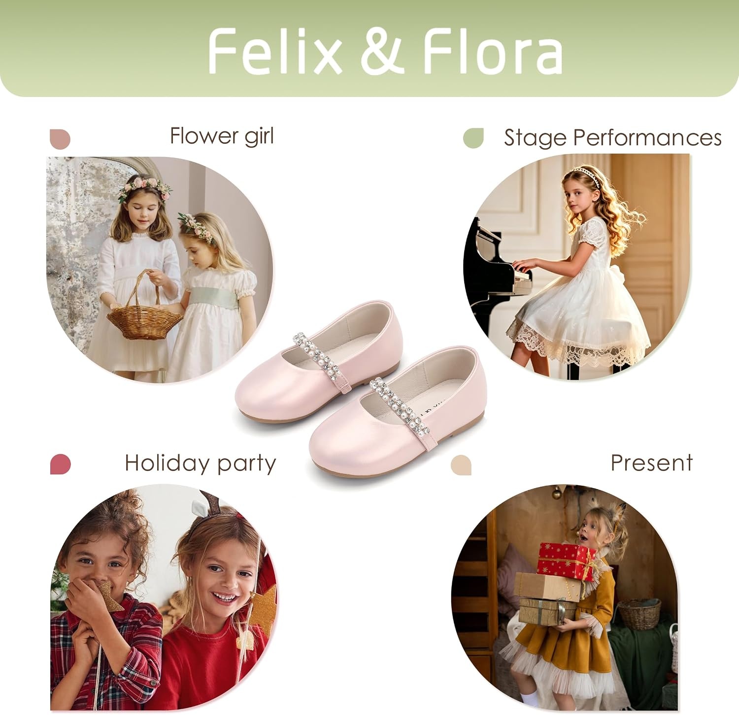 image:imageFelix amp Flora Girls Toddler Little Ballet Shoes Flower Girls Mary Jane Flats Dress Shoes Party WeddingB862pearl Pink
