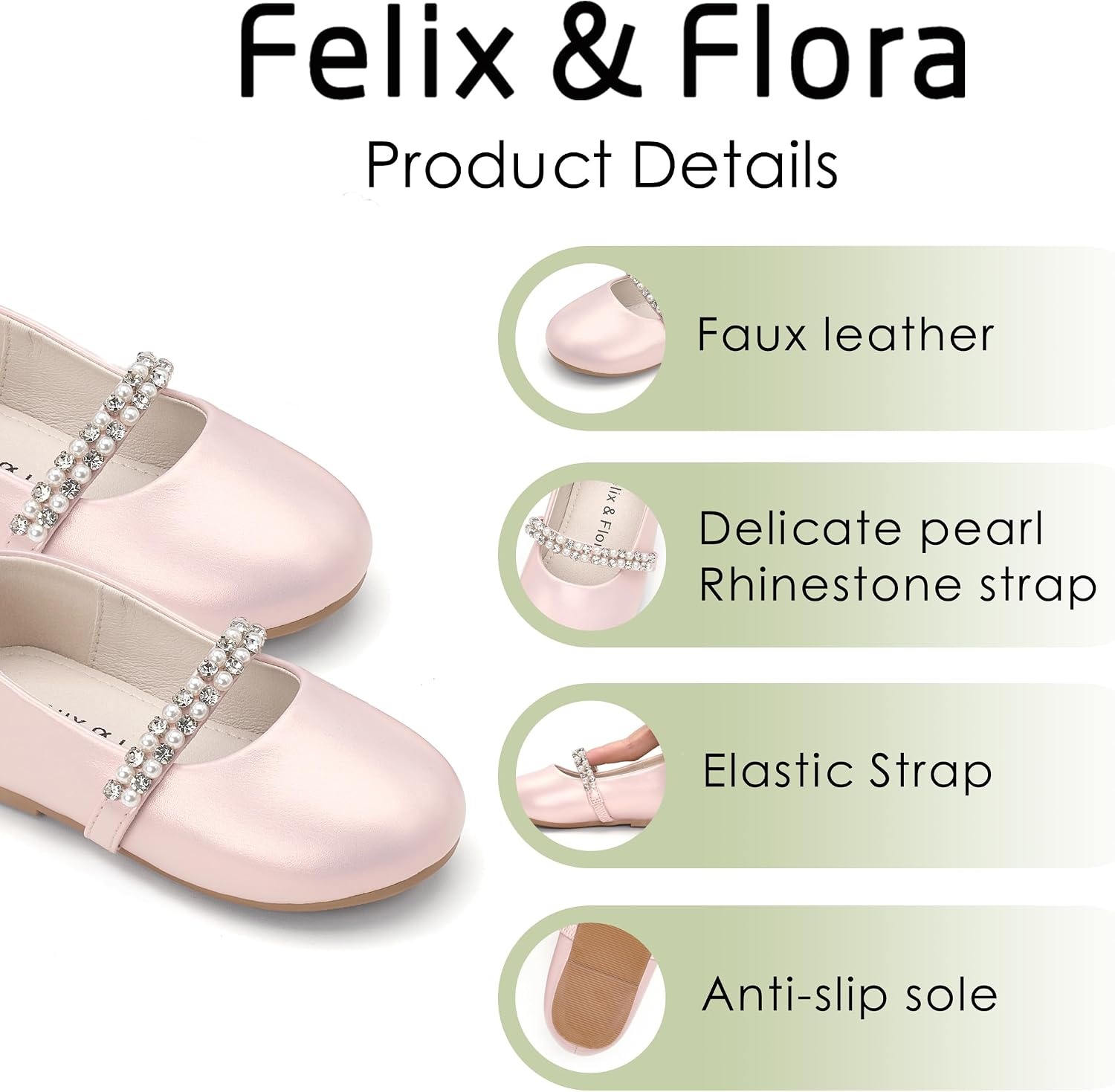 image:imageFelix amp Flora Girls Toddler Little Ballet Shoes Flower Girls Mary Jane Flats Dress Shoes Party WeddingB862pearl Pink