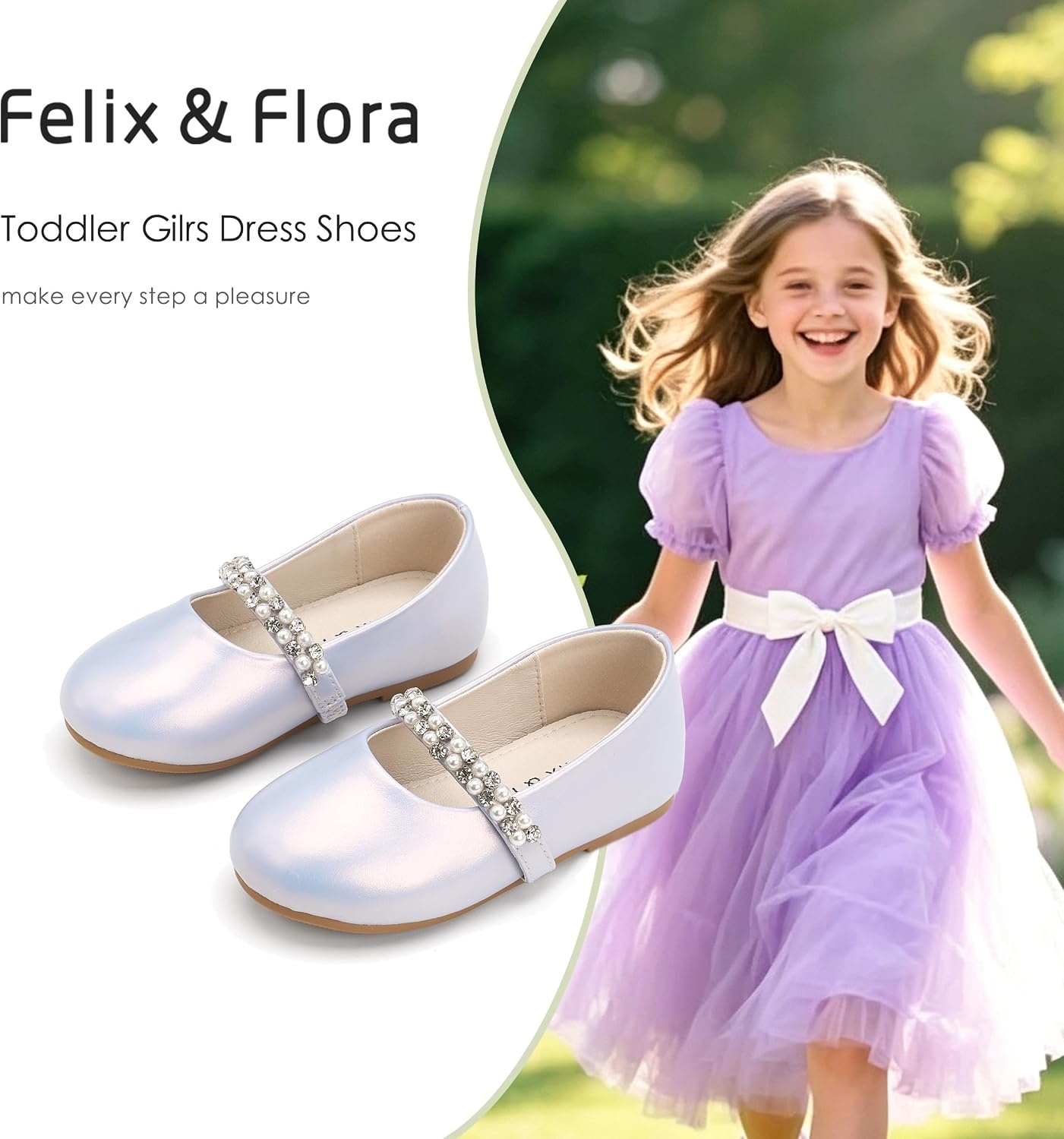 image:imageFelix amp Flora Girls Toddler Little Ballet Shoes Flower Girls Mary Jane Flats Dress Shoes Party WeddingB862pearl Purple