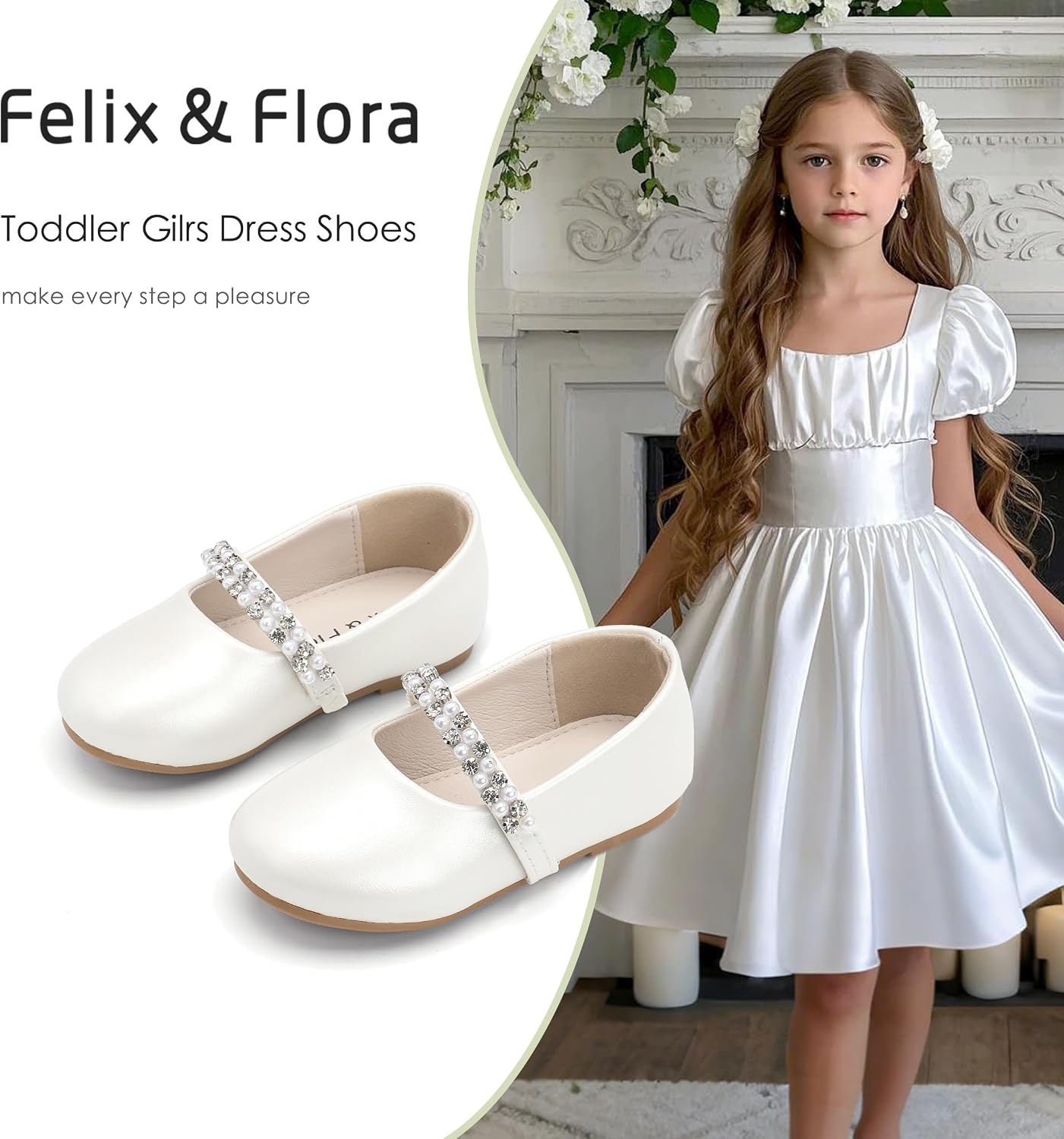 image:imageFelix amp Flora Girls Toddler Little Ballet Shoes Flower Girls Mary Jane Flats Dress Shoes Party WeddingB862pearl White