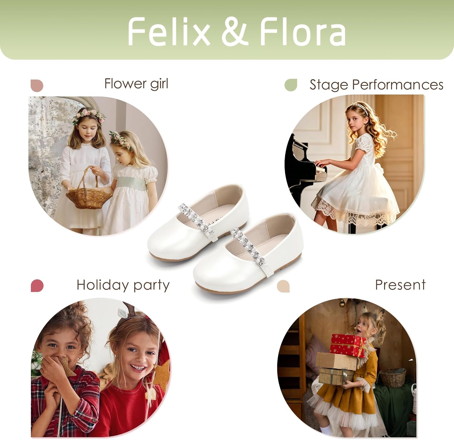 image:imageFelix amp Flora Girls Toddler Little Ballet Shoes Flower Girls Mary Jane Flats Dress Shoes Party WeddingB862pearl White